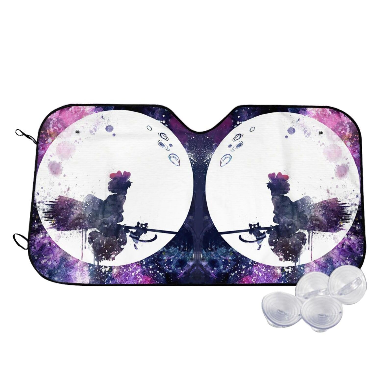 Foldable Car Windshield Sun Shade 29.9x55 Inches - UV Protection Sun Visor for Kiki Cat Delivery Service & All Vehicles | Perfect for Summer Parking, Heat Reduction & Interior Protection