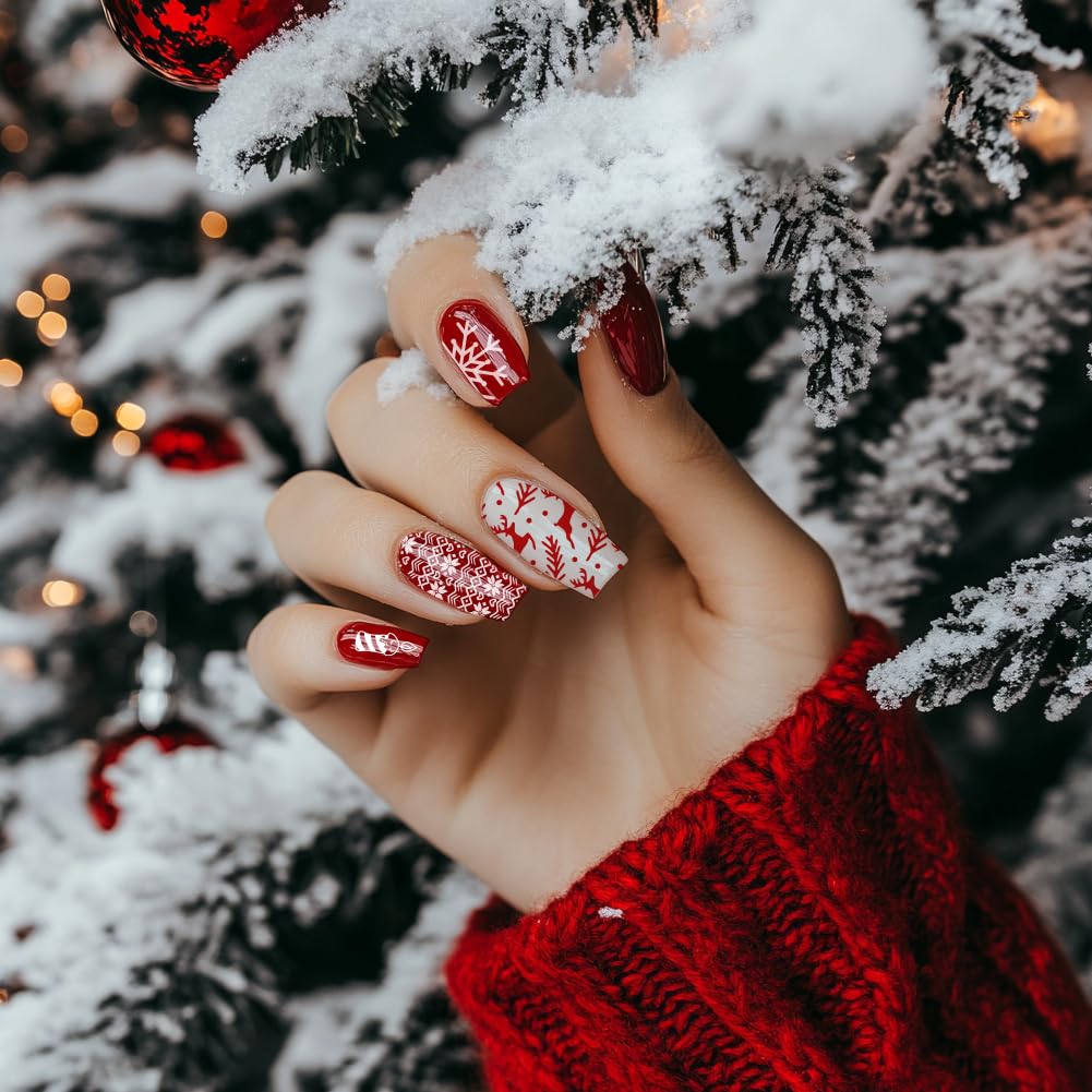 5pcs Christmas Nail Stamping Plates Set - 128 Festive Patterns (Reindeer, Snowman, Snowflake, Bell) | Stainless Steel Nail Art Stencils for Professional Manicure & Salon | Perfect for Holiday Nail Designs, DIY Christmas Gifts & Winter Party Looks