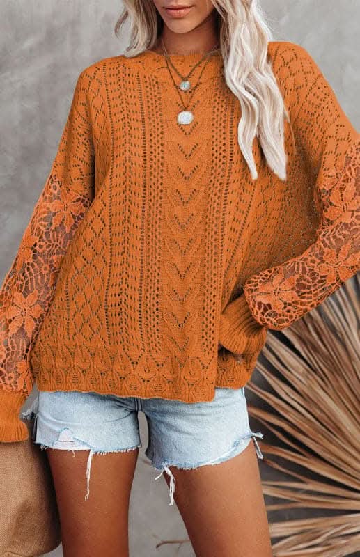 Elegant Cutout Petal Sleeve Sweater for Women - Trendy Knit Pullover for Fall & Winter - Perfect for Office, Date Night & Casual Outings