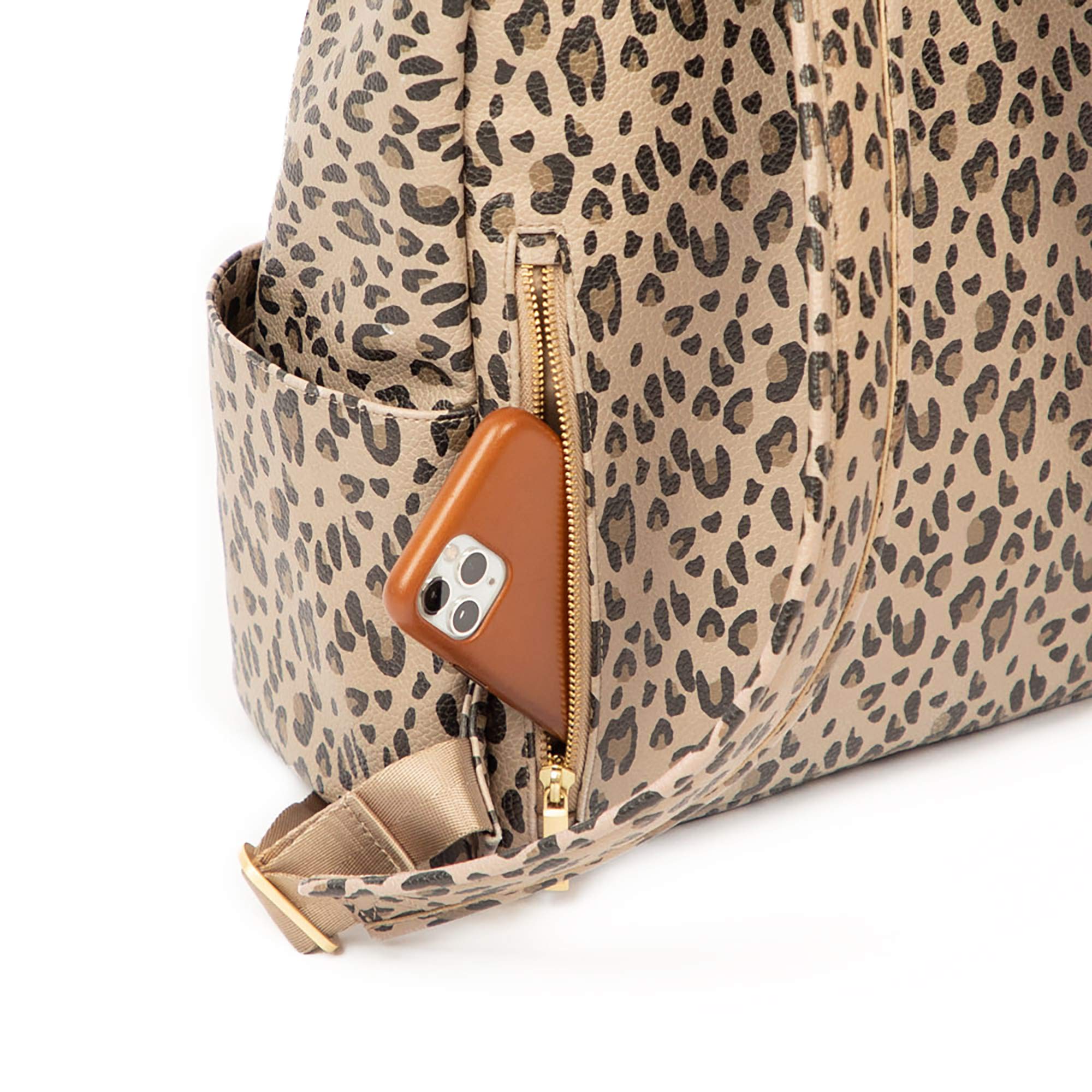 Vegan Leather Diaper Backpack for Women - Waterproof Baby Bag with Changing Pad & 10 Pockets | Perfect for Moms, Travel, Daycare & Everyday Use (Leopard Print)