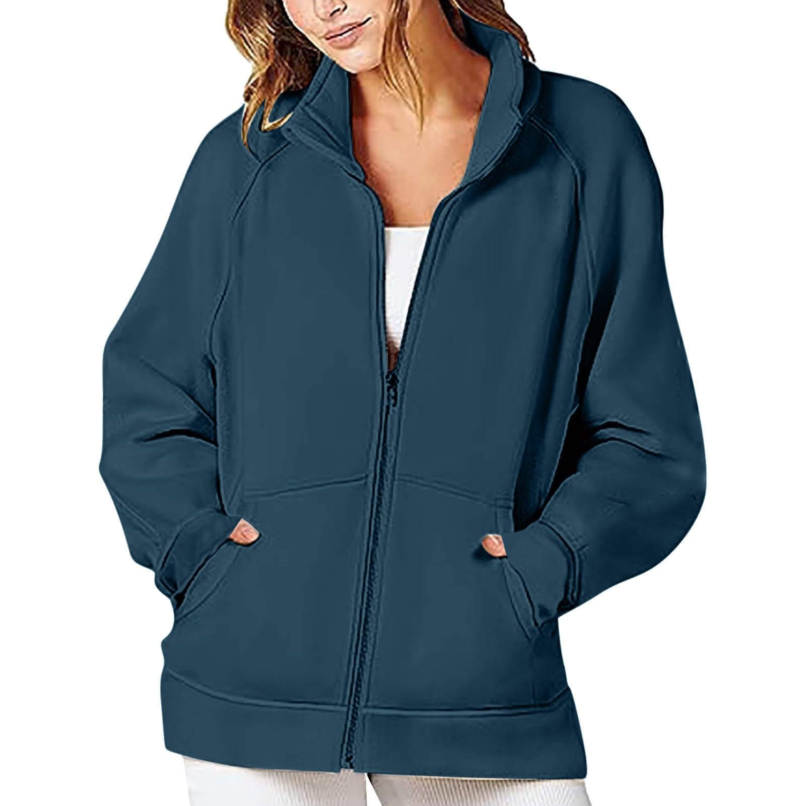 Trendy 2024 Women's Oversized Zip-Up Sweatshirt - Long Sleeve Pullover Jacket Without Hood | Cozy Casual Wear for Lounge, Travel & Street Style