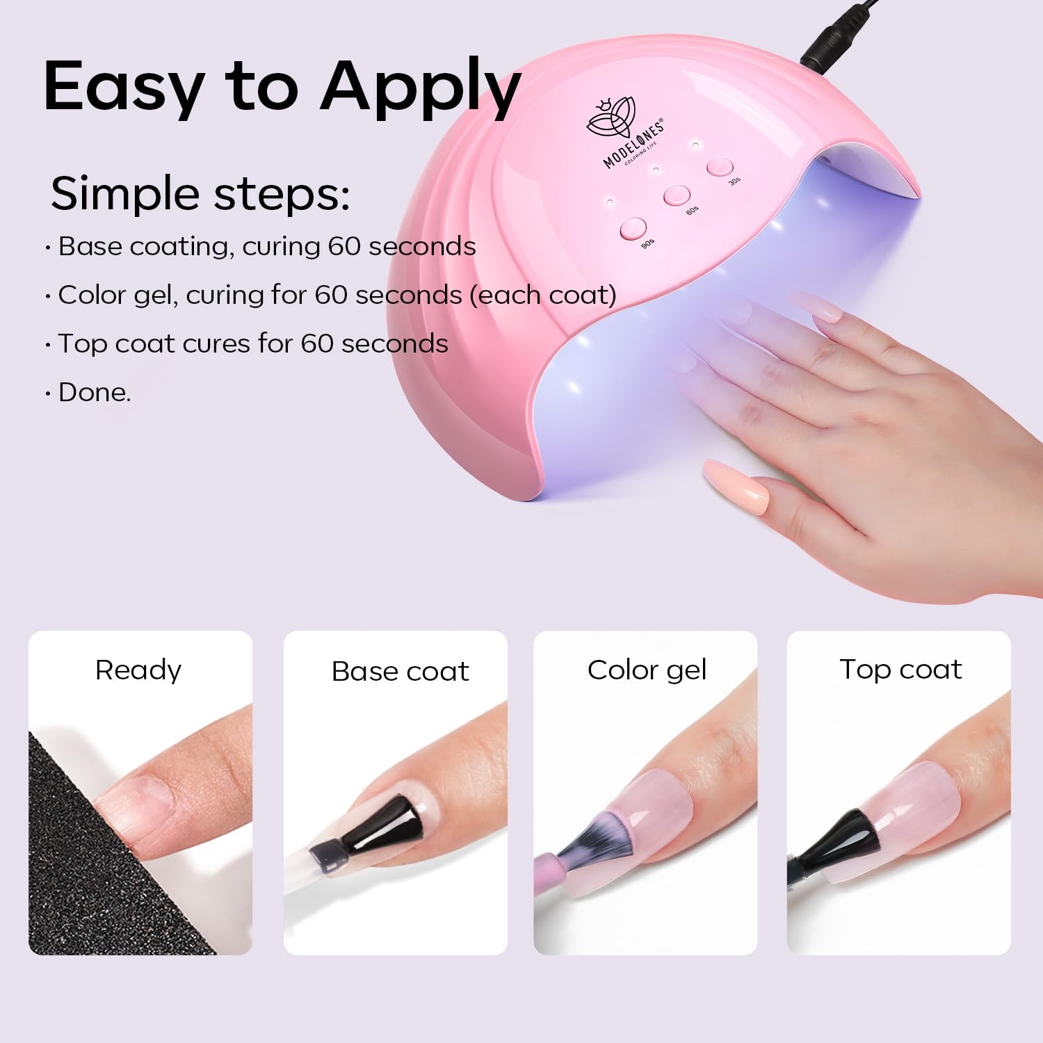Modelones 15ML Pastel Lilac Purple Gel Nail Polish - Soak Off LED/UV Cured, Non-Toxic Nail Art Kit for Women & Girls - Perfect for Summer Manicures, DIY Nail Designs & Gift Giving