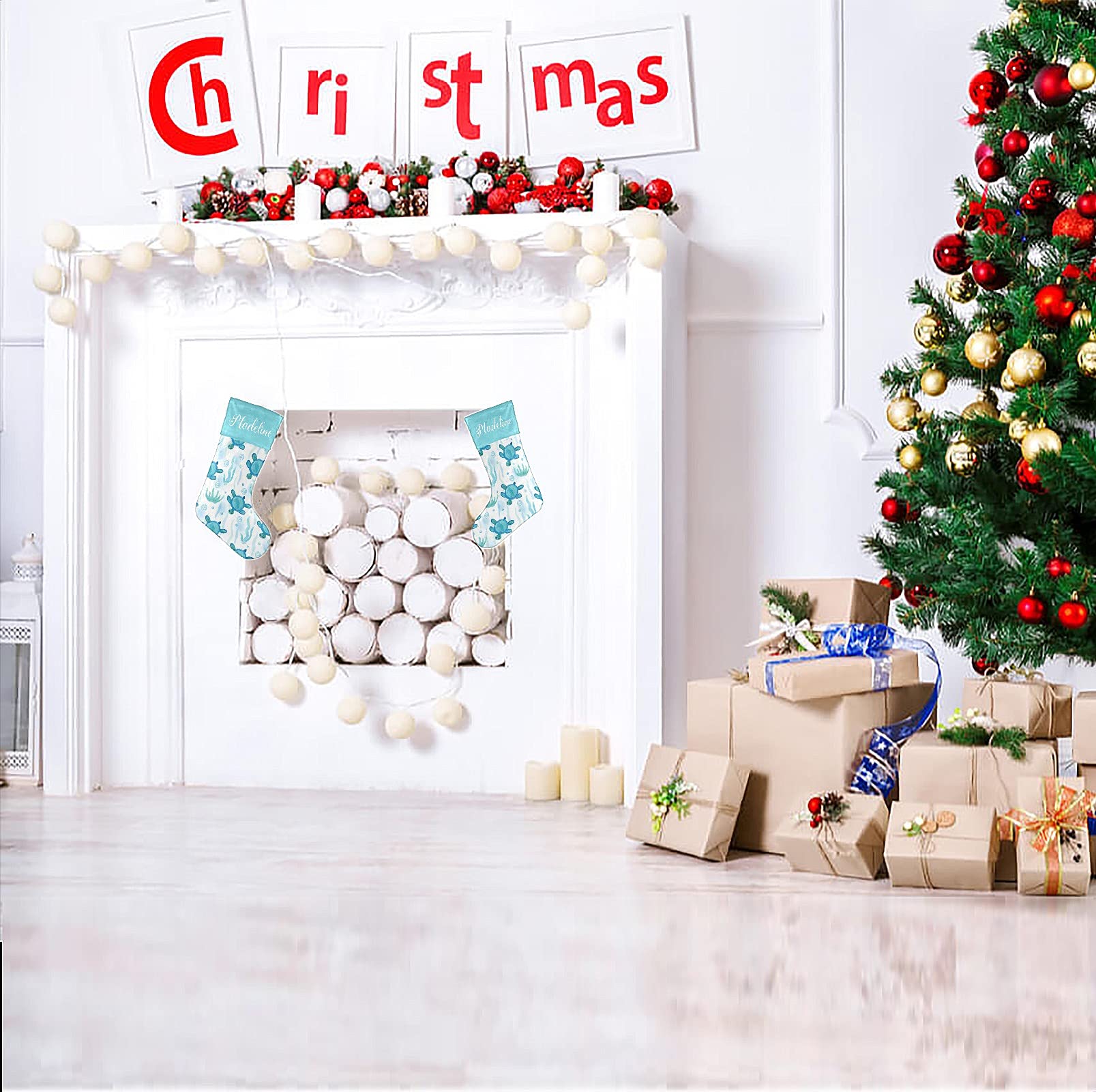 Custom Personalized Christmas Stockings with Bubbles Sea Turtle Weed Design - Fireplace Hanging Socks for Family Holiday Party Decor | Perfect for Xmas Gift Exchange & Festive Home Decoration