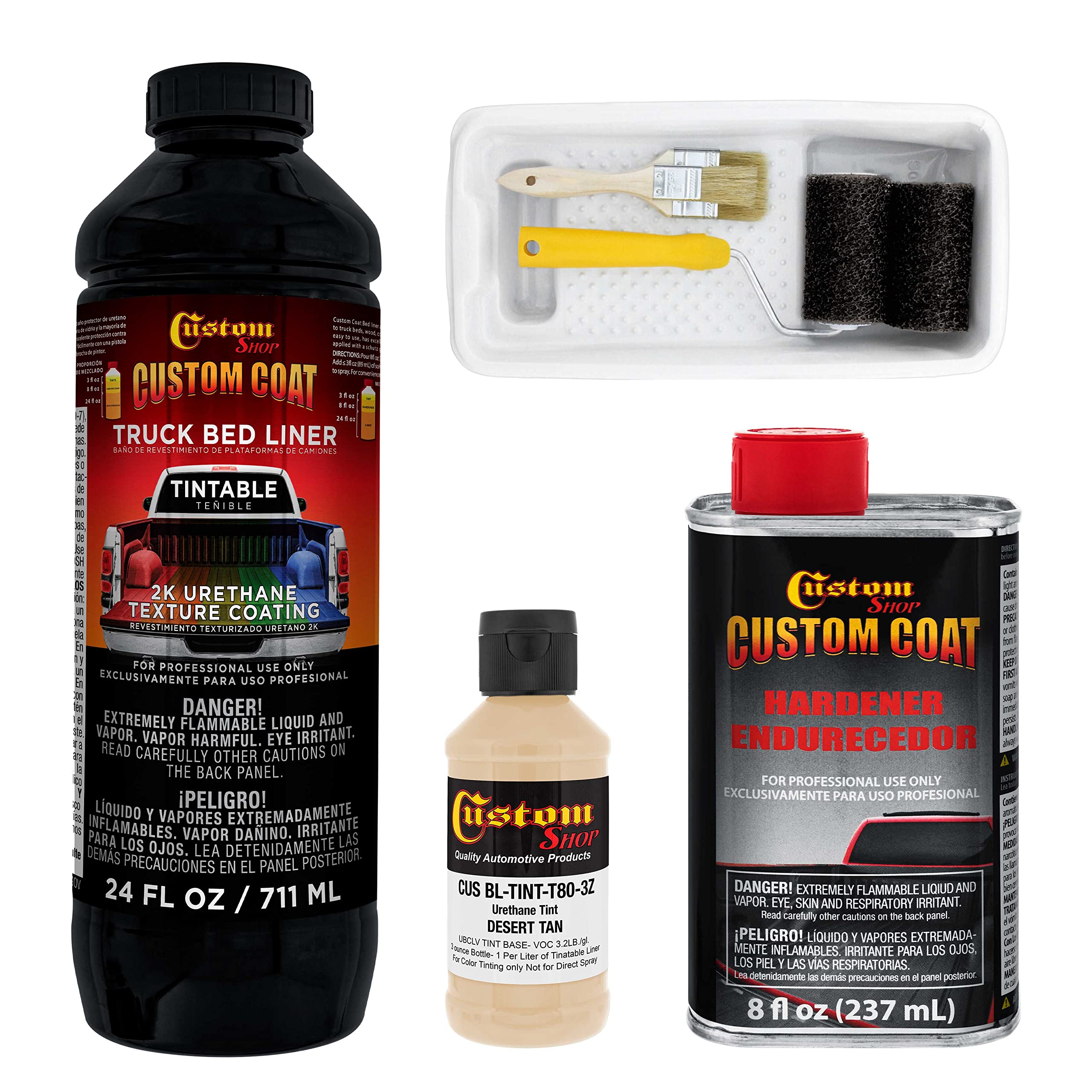 Federal Standard Color #33446 Desert Tan T80 Urethane Truck Bed Liner Kit - 1 Quart Roll-On, Brush-On or Spray-On Protective Coating with Roller Applicator | Durable Textured Finish for Pickup Trucks, SUVs & Off-Road Vehicles