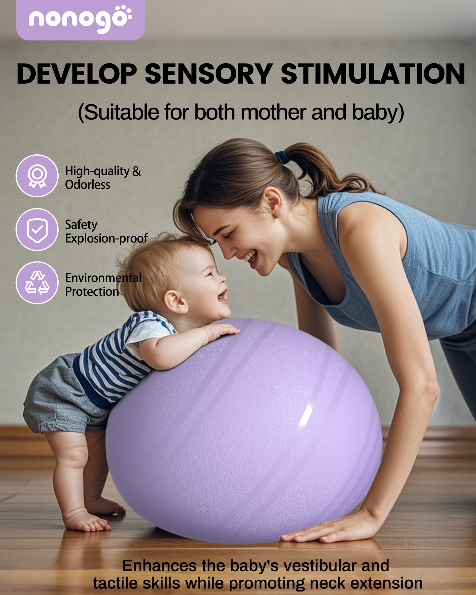 Nonogo Birthing Ball for Pregnancy with Resistance Bands - Exercise Ball for Yoga, Physical Therapy & Maternity Workouts - Stability Ball with Pump for Home Gym, Office & Pregnancy Fitness