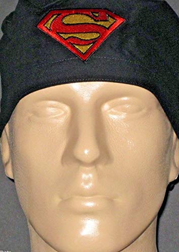 Superman Logo Embroidered Black Surgical Scrub Hat with Sweatband - Comfortable Doctor Nurse Cap for Hospital Shifts & Medical Professionals