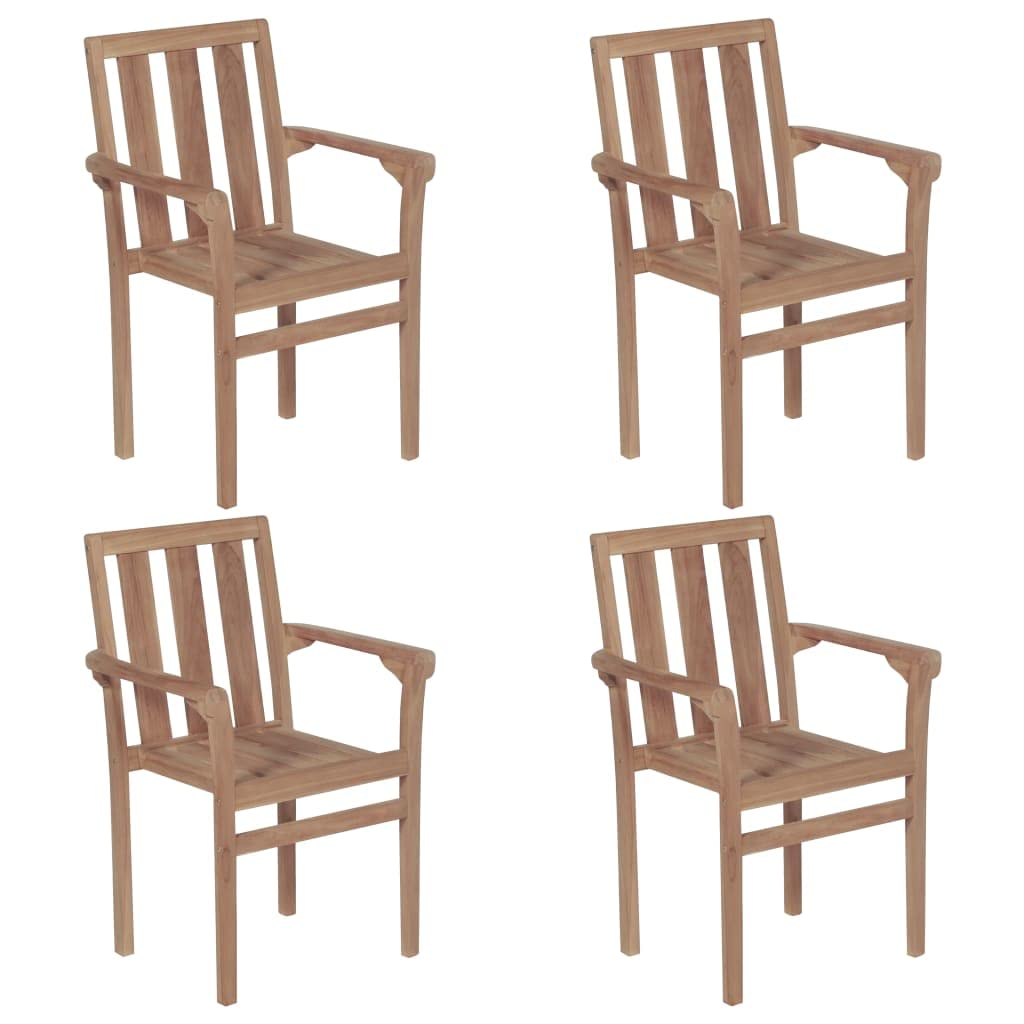 vidaXL 4-Piece Solid Teak Wood Stackable Patio Chairs Set for Outdoor Garden, Balcony, Backyard, Terrace - Durable Lounge & Dining Seating Furniture for Home, Restaurant, or Poolside Relaxation