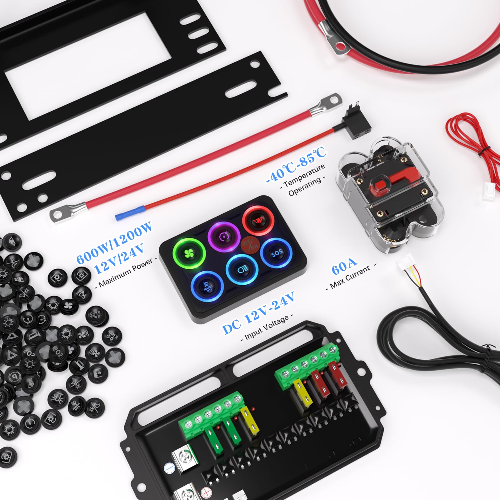 MaySpare 6 Gang Switch Panel - Upgraded Multicolor Toggle Momentary Pulse Switch with Electronic Relay System | Waterproof IP68 for Yachts, Trucks, RVs, SUVs, ATVs & Off-Road Vehicles | Perfect for Marine, Automotive & Outdoor Power Control
