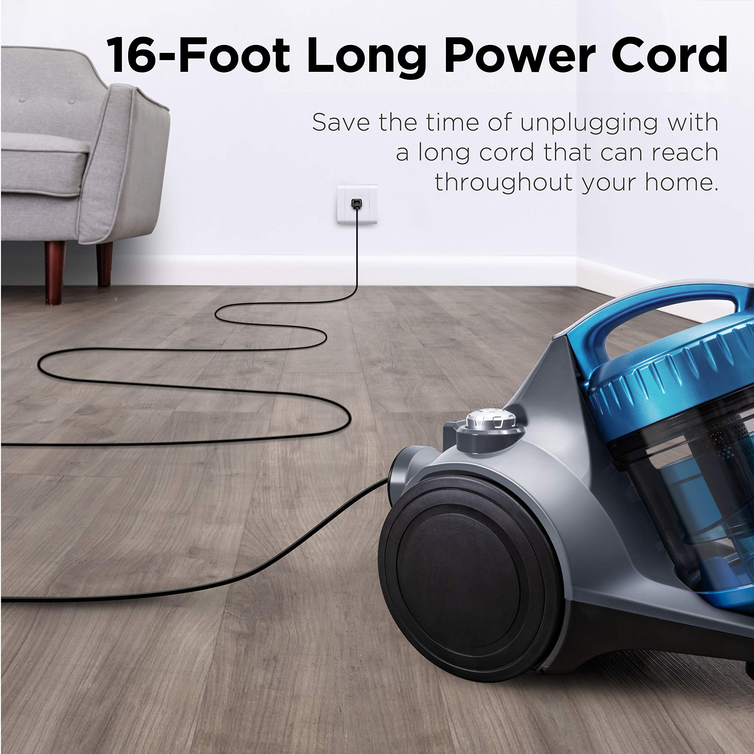 Eureka Whirlwind NEN110C 2.5L Bagless Canister Vacuum Cleaner - Lightweight, Large Capacity Dust Cup, Corded for Carpets & Hard Floors (Blue) - Perfect for Home Cleaning, Pet Hair Removal & Quick Pickups