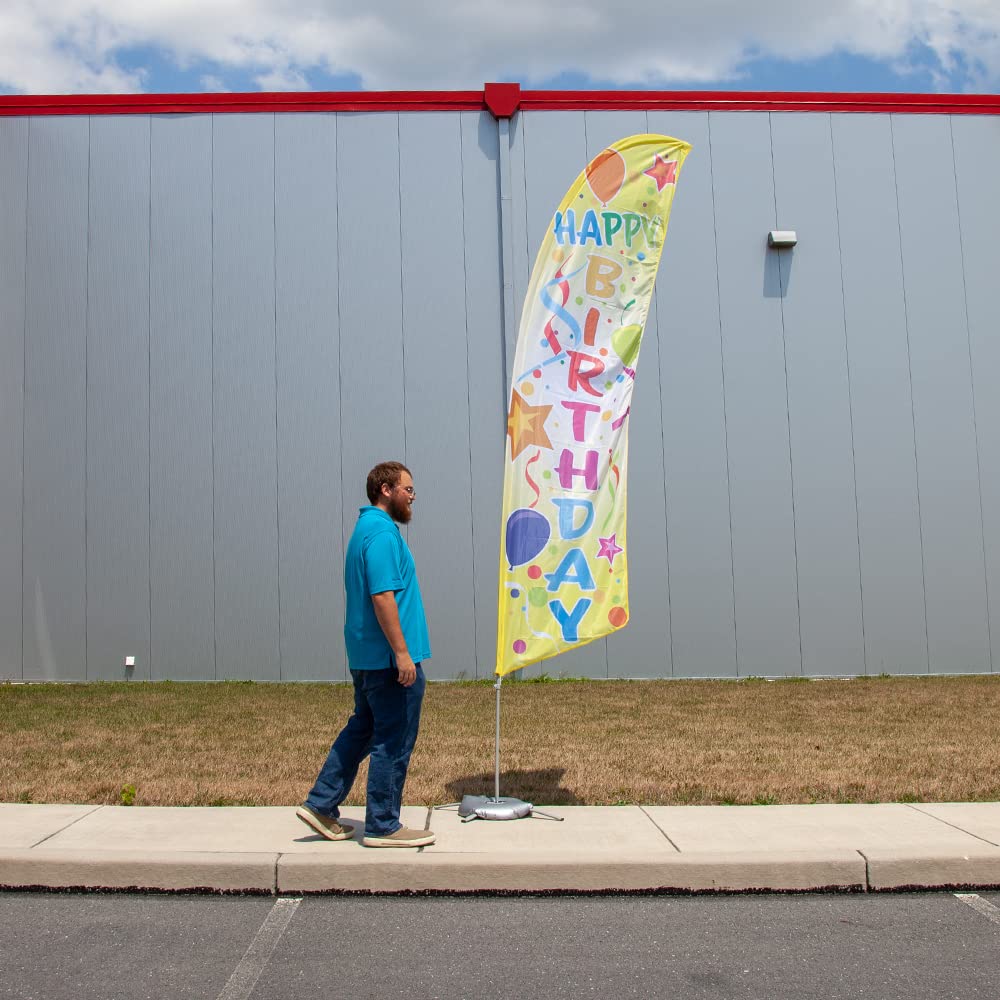 Vispronet Premium Happy Birthday Feather Flag Kit – 13ft Pole Set with Cross Base, Weight Bag & Pole Sleeve Bag – Perfect for Birthday Parties, Outdoor Events, Store Promotions & Venue Decorations – Printed in USA – Ideal for Backyard Celebrations, Retail Displays & Festive Gatherings