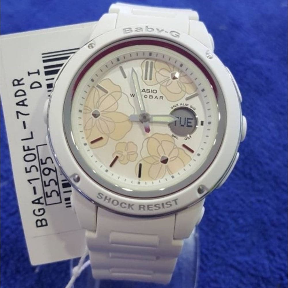 CASIO BABY-G BGA-150FL-7ADR Women's Digital Sport Watch - White Resin Strap, Shock Resistant, Water Resistant for Swimming, Running & Outdoor Activities