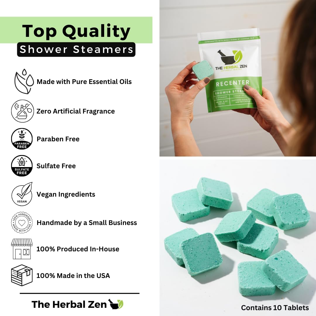 ReCenter Aromatherapy Shower Steamers with Lavender & Eucalyptus Essential Oils - Relaxing Bath Bombs for Stress Relief, Self Care Gifts for Women & Men - Perfect for Spa Nights, Mother's Day & Birthday Presents
