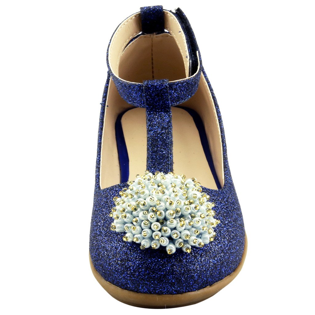 The Doll Maker Glitter Bean Flower T-Strap Flat Shoes - Women's Comfortable Casual Flats for Spring & Summer, Perfect for Beach, Party, and Everyday Wear