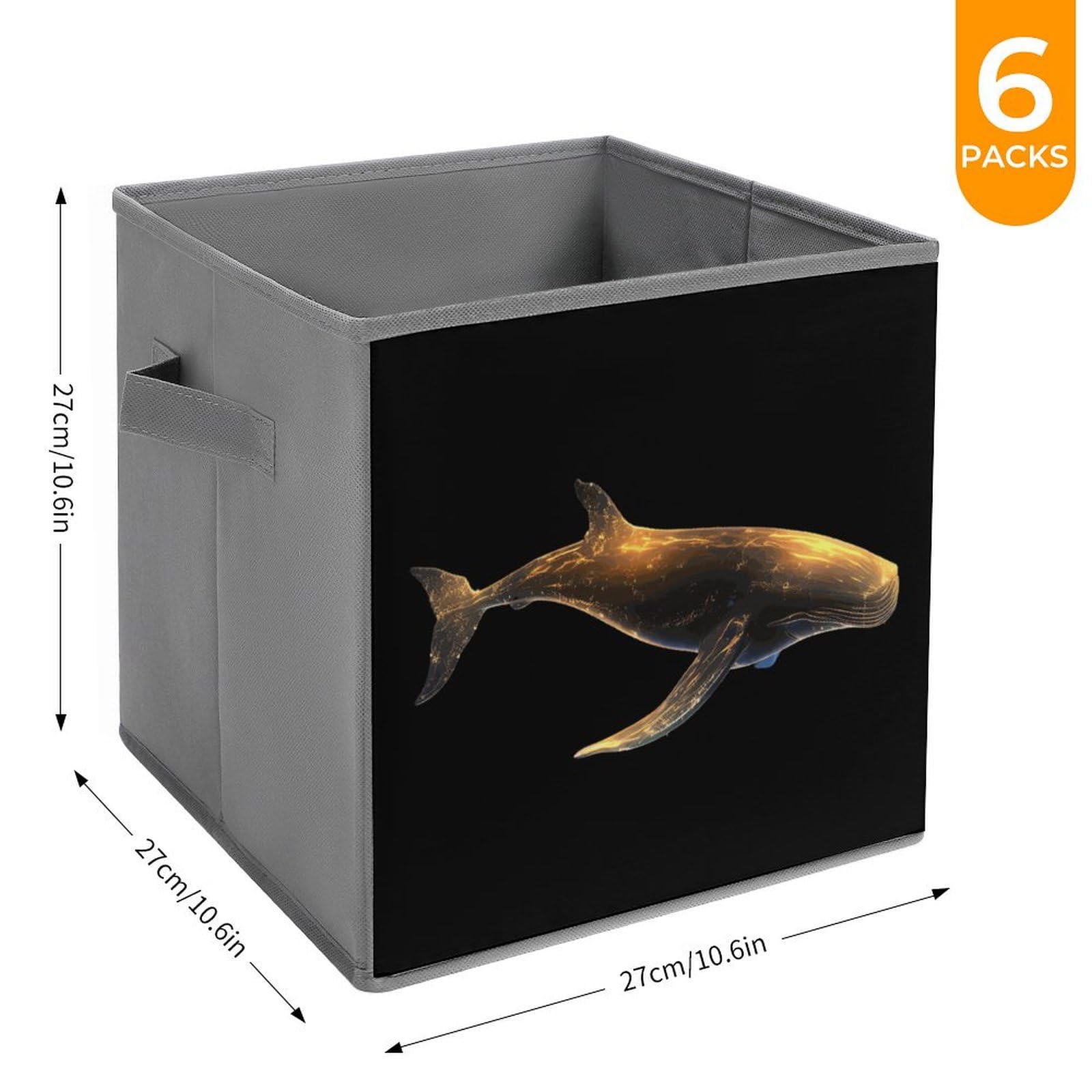 Glowing Cute Whale Foldable Storage Bins - 6 Pack Collapsible Fabric Cube Organizers with Handles for Kids Room, Nursery, Closet & Toy Organization