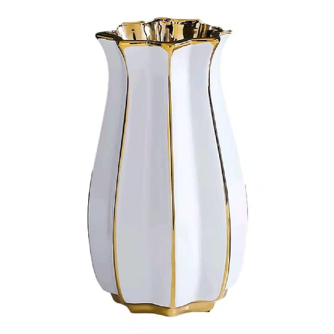 Modern Geometric Electroplated Ceramic Vase - Green Minimalist Luxury Home Decor for Living Room, Office Desk (5.51