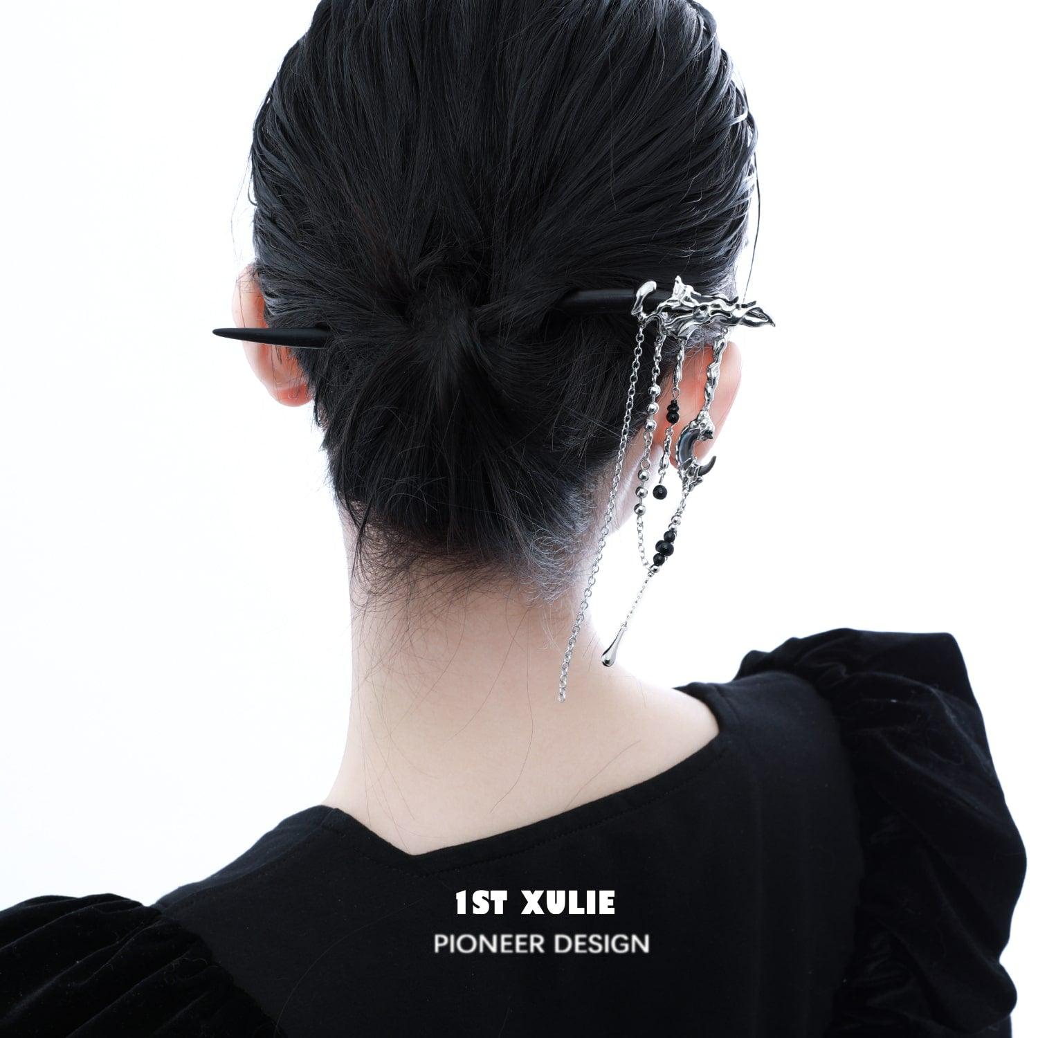 MYTH OF THE MOON 18k Gold Plated Ebony Wood Hairpin for Women - Elegant Hair Accessory for Weddings, Parties & Special Occasions