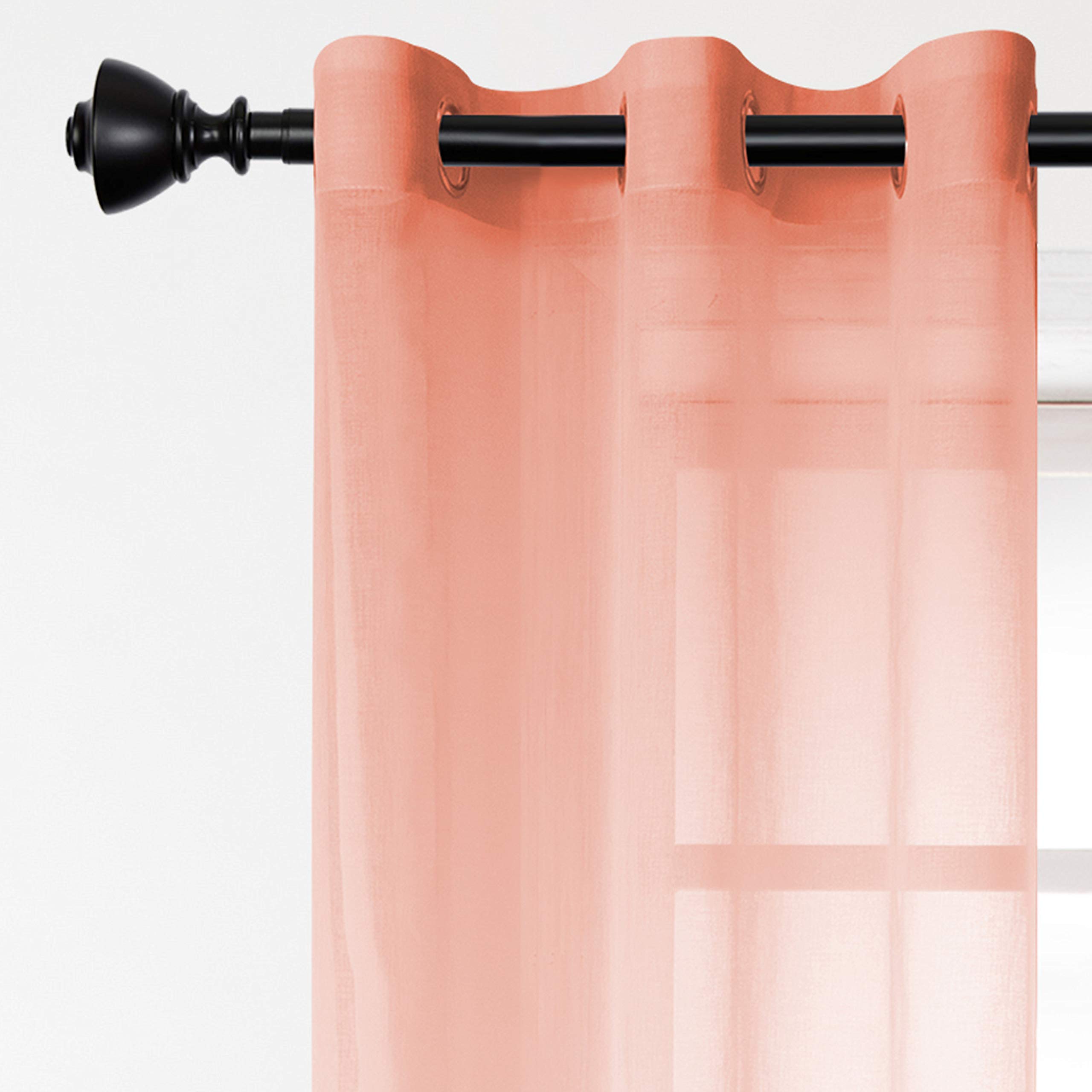 Faux Linen Ombre Sheer Curtains 42x63 Inch - Blush Pink Gradient Voile Semi-Sheer Grommet Curtain Panels Set of 2 for Bedroom & Living Room | Light Filtering Window Drapes for Privacy & Soft Natural Light