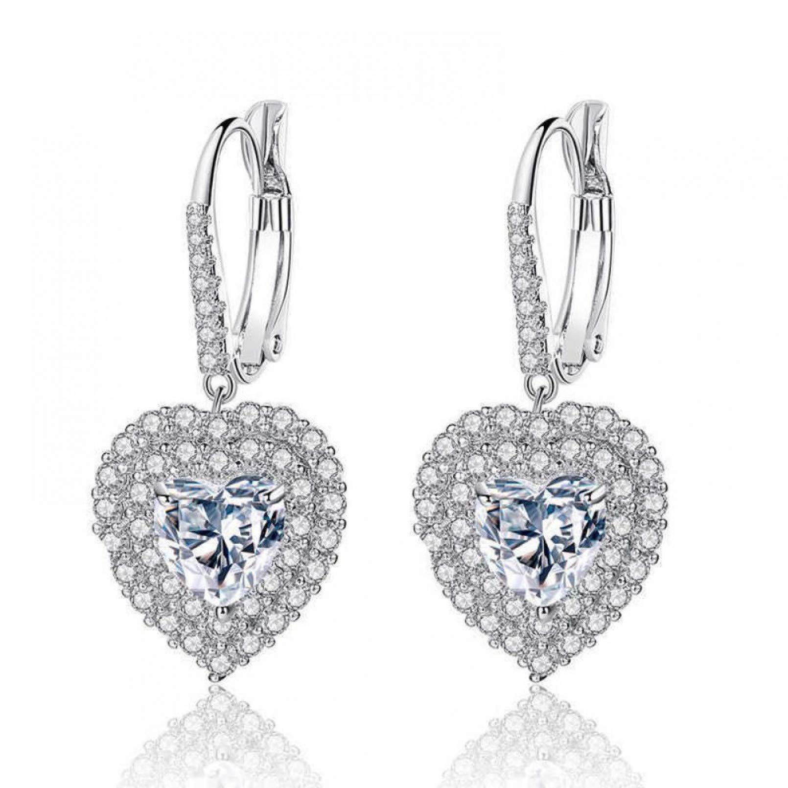 Women's Silver Heart Shaped Earrings with AAA Zircon Stones - Elegant Fashion Jewelry for Engagement, Party & Everyday Wear - Perfect Gift for Her