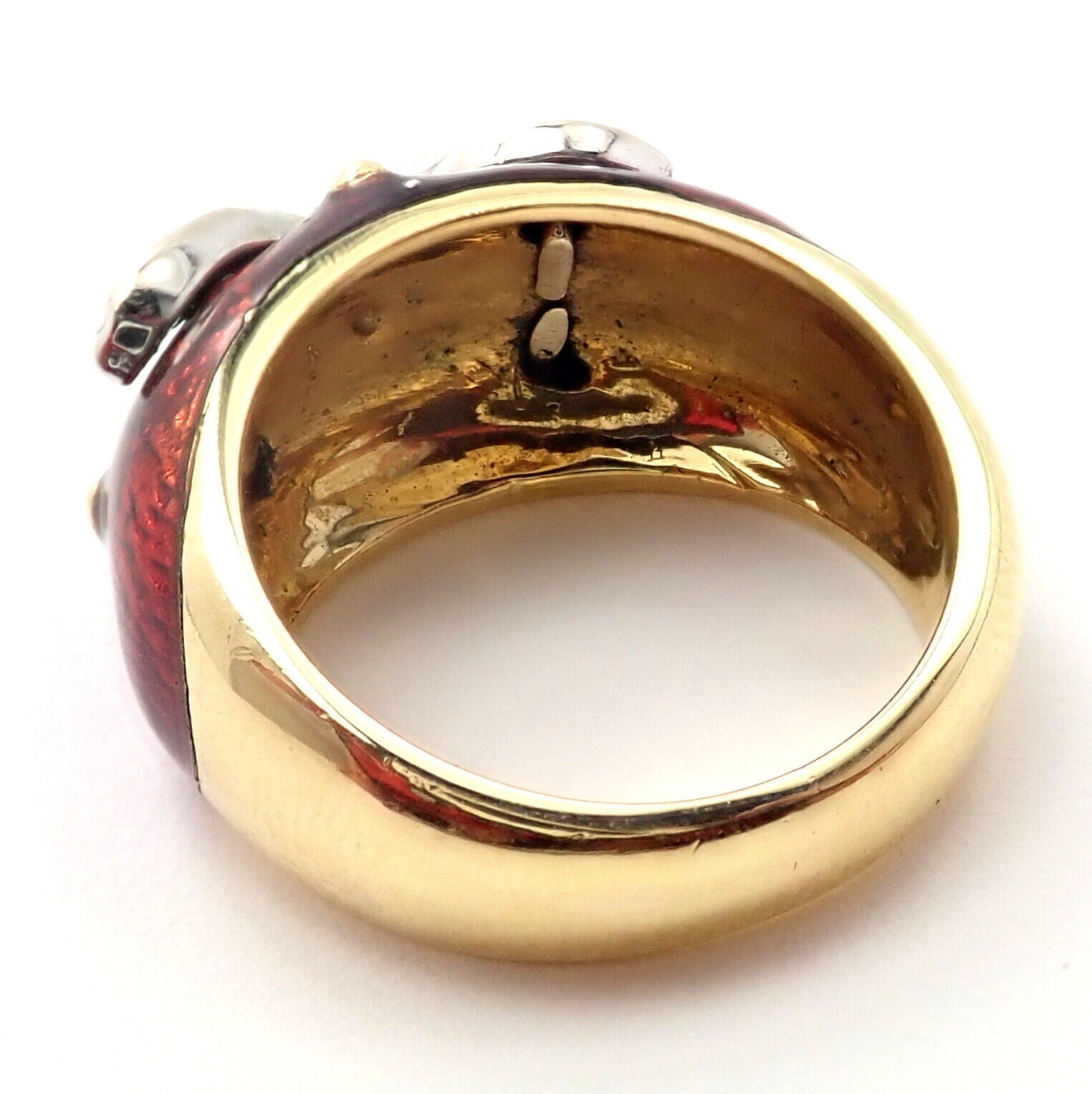 Authentic 18K Yellow Gold Red Enamel & Diamond Ring Size 5 - Elegant Hidalgo Jewelry for Weddings, Anniversaries & Special Occasions