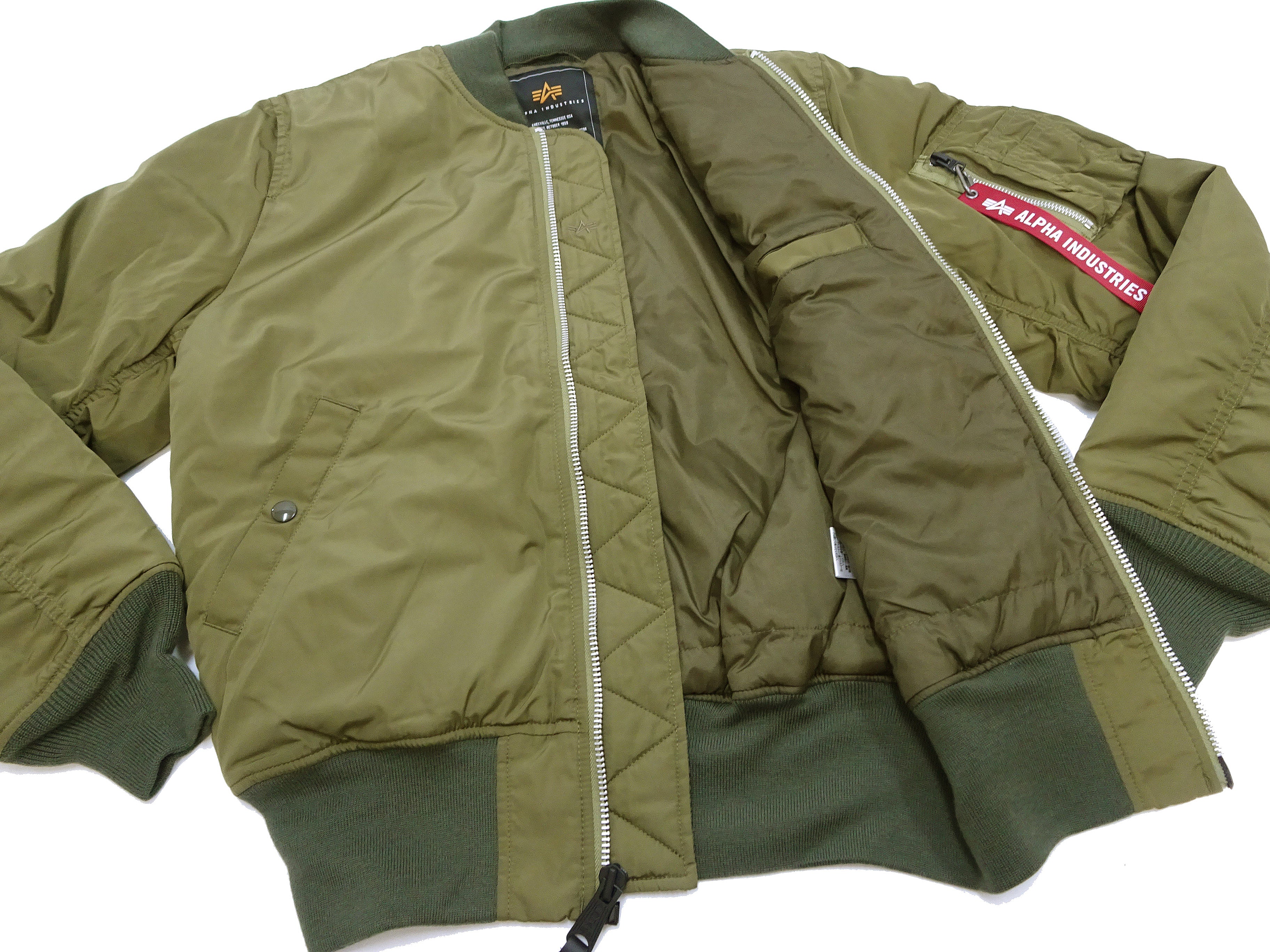 Alpha Industries Lightweight MA-1 Bomber Jacket for Men - Updated MA1 Flight Jacket in Olive Green | Casual Outerwear for Everyday Wear & Street Style