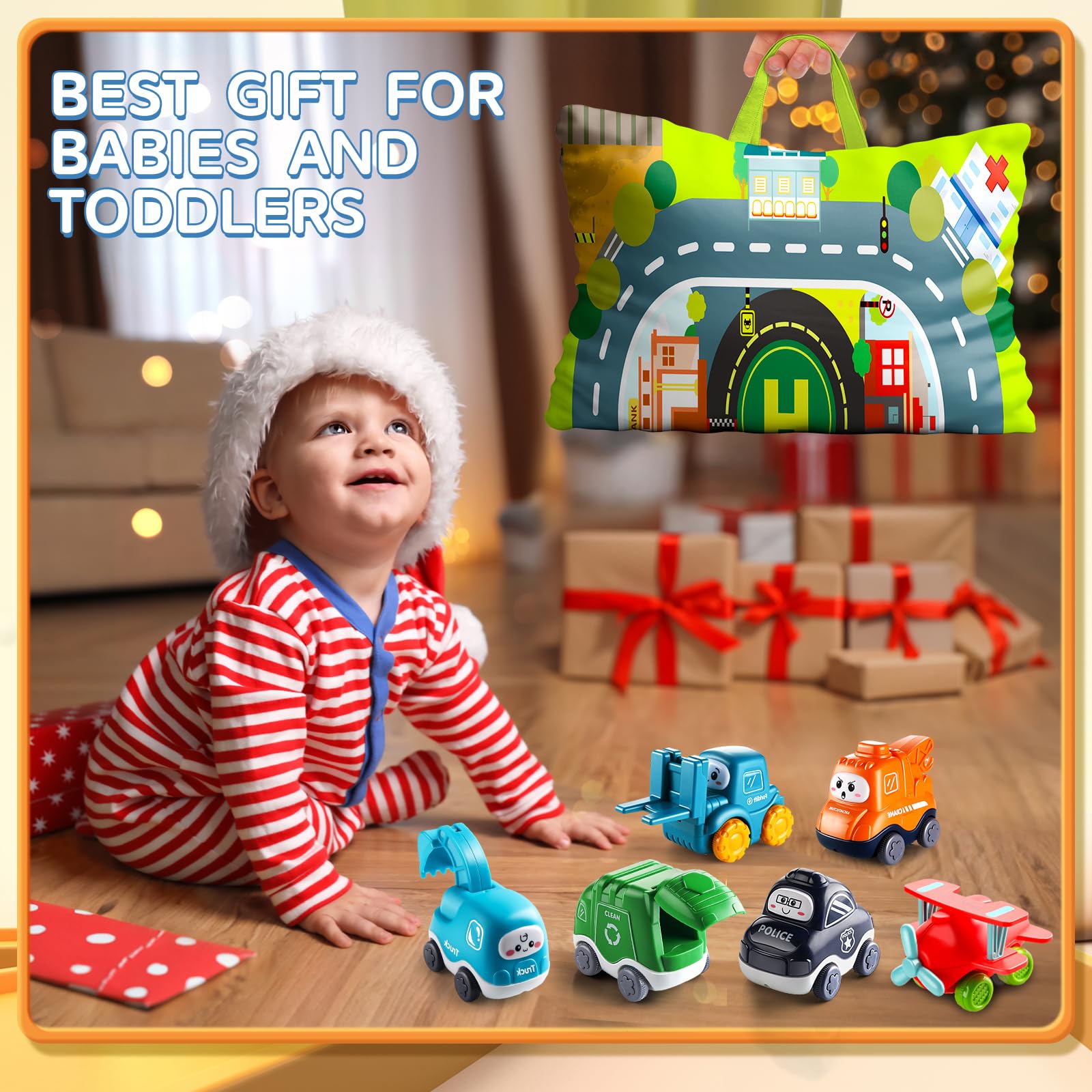 **Big Cartoon Truck Car Toys for 1 Year Old Boys – Durable Playmat & Storage Bag Included | Best Baby & Toddler Toys for 12-18 Months & Age 1-2 | 1st Birthday Gift & Easter Basket Stuffers for Toddlers – Perfect for Indoor Play, Learning & Travel**