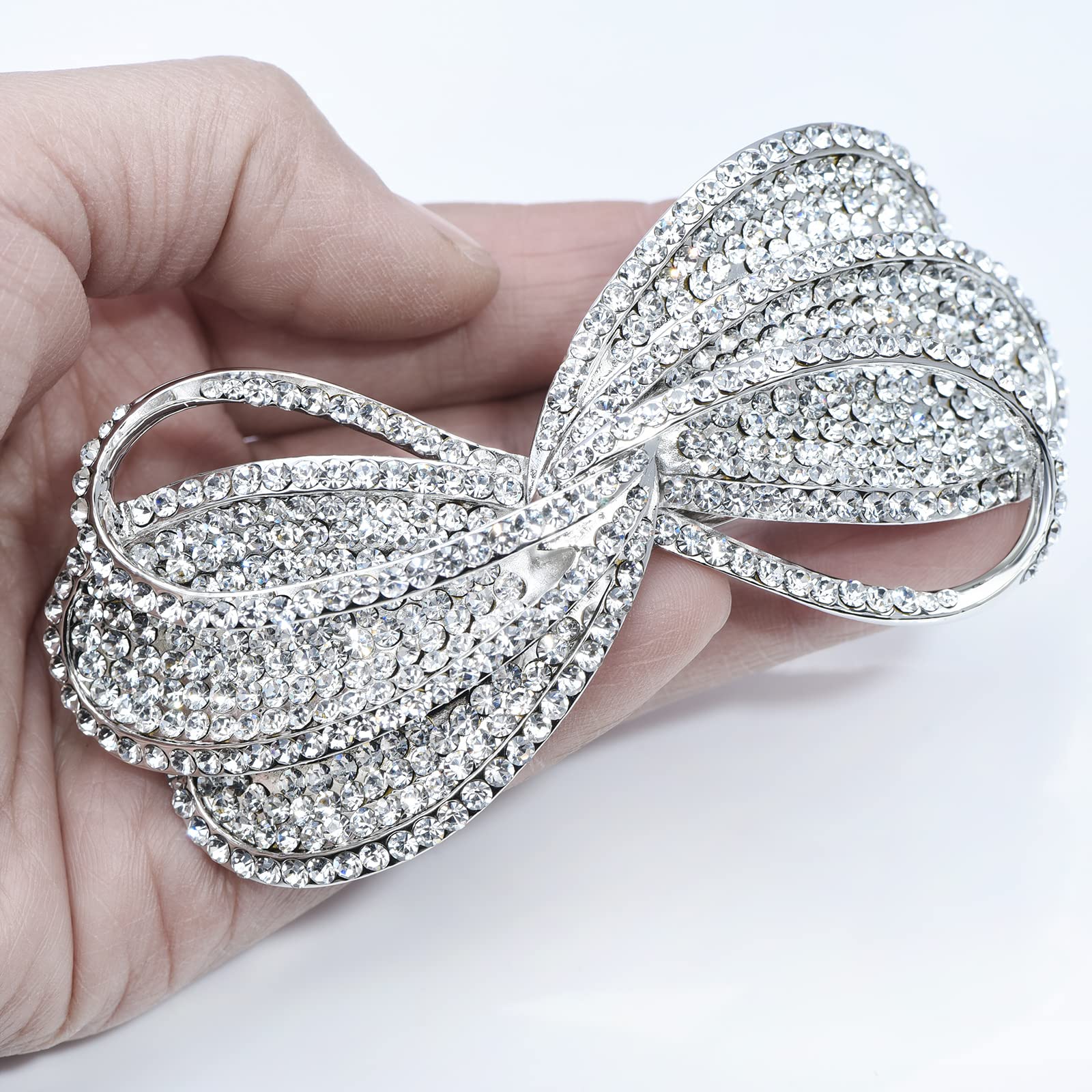 Sparkly Crystal Bow French Hair Barrette Clips - Elegant Bowknot Flower Hairpins for Women | Wedding, Prom, Party Hair Accessories | Perfect for Bridal, Formal Events & Special Occasions