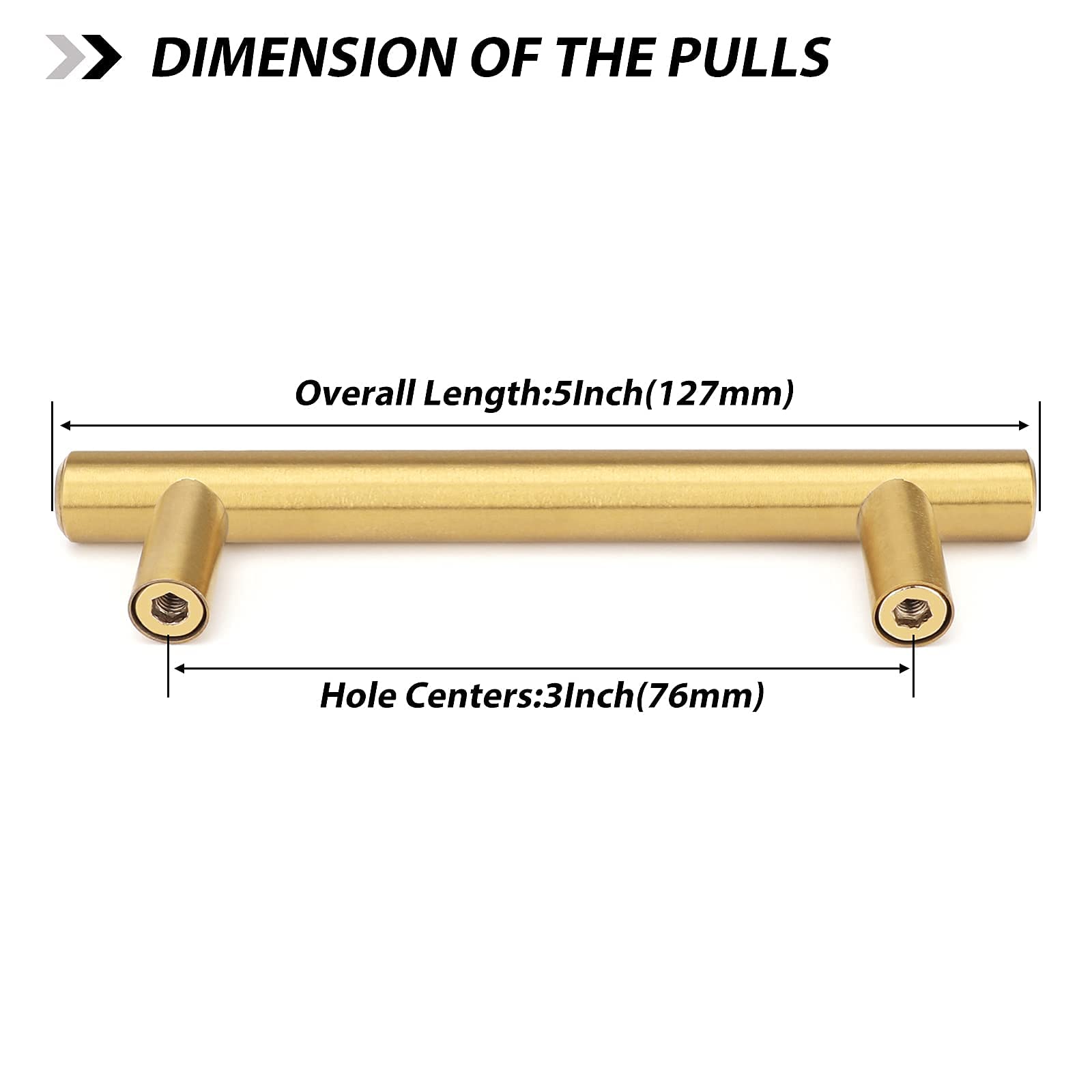Brushed Gold Cabinet Handles 50 Pack - 3in Hole Centers for Kitchen & Bathroom