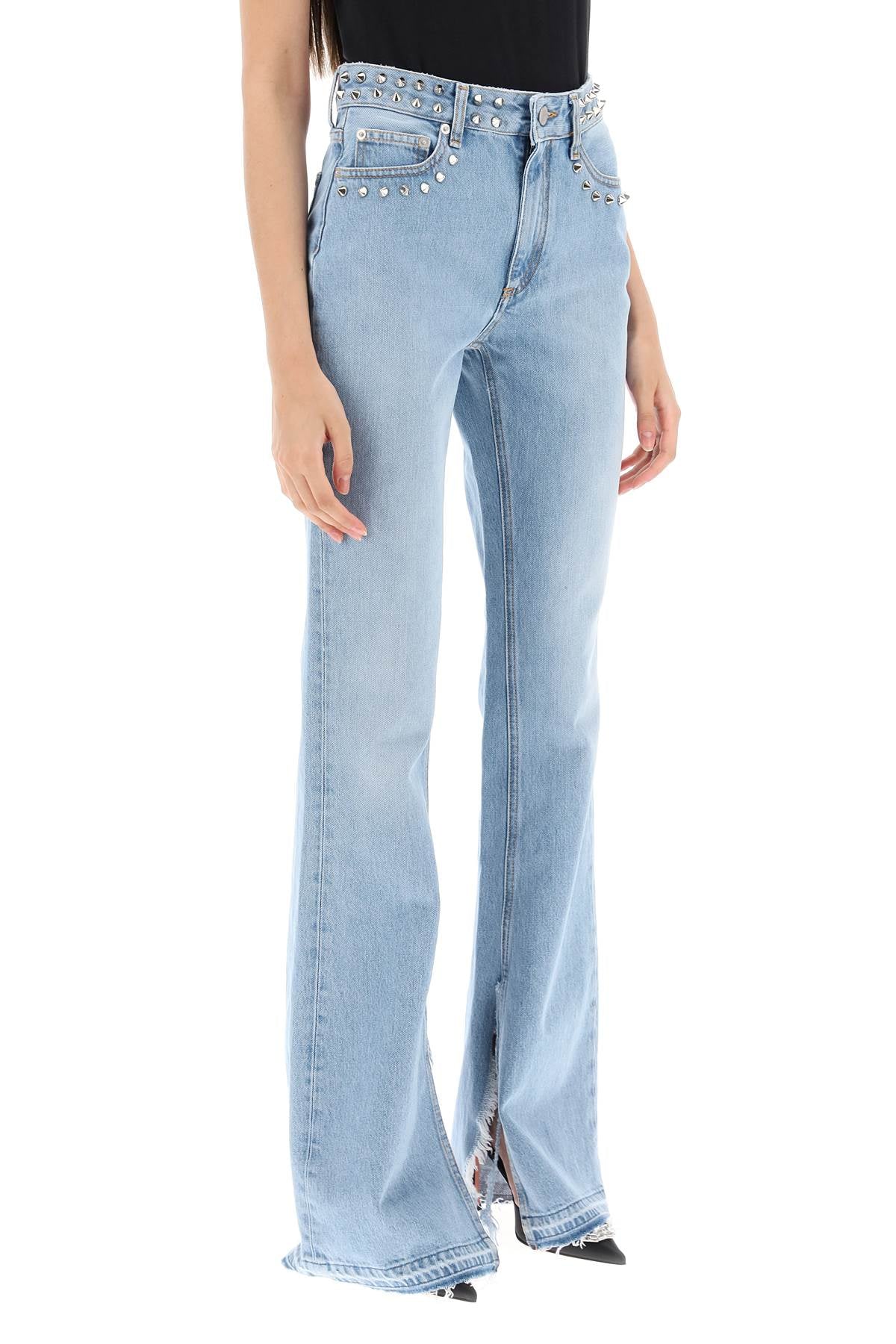 Alessandra Rich Flared Jeans with Studs - High Waist Distressed Denim Pants for Women | Perfect for Casual Outfits, Parties & Night Out