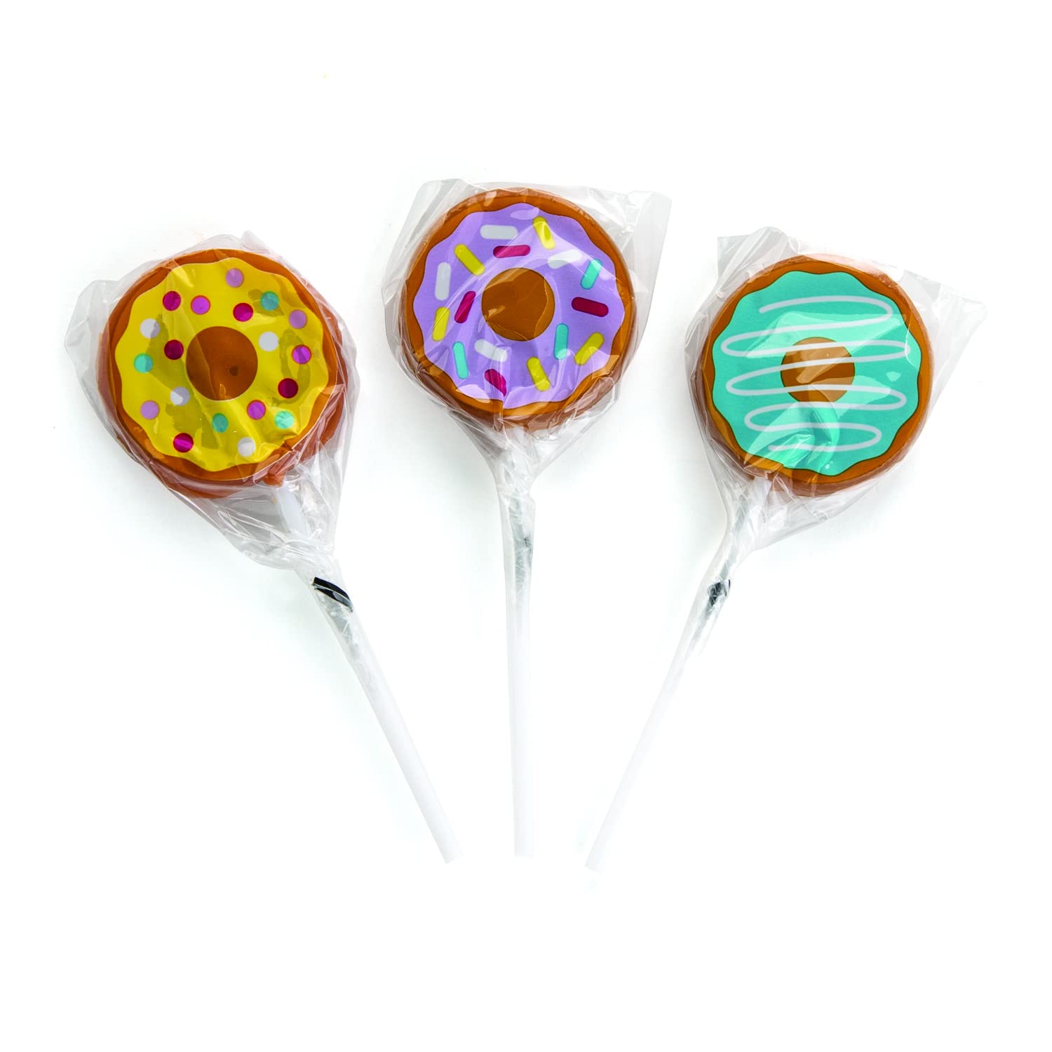 12 Pack Donut Shaped Lollipops - Individually Wrapped Candy for Birthday Parties, Baby Showers & Wedding Favors - Sweet Treats for Kids & Adults
