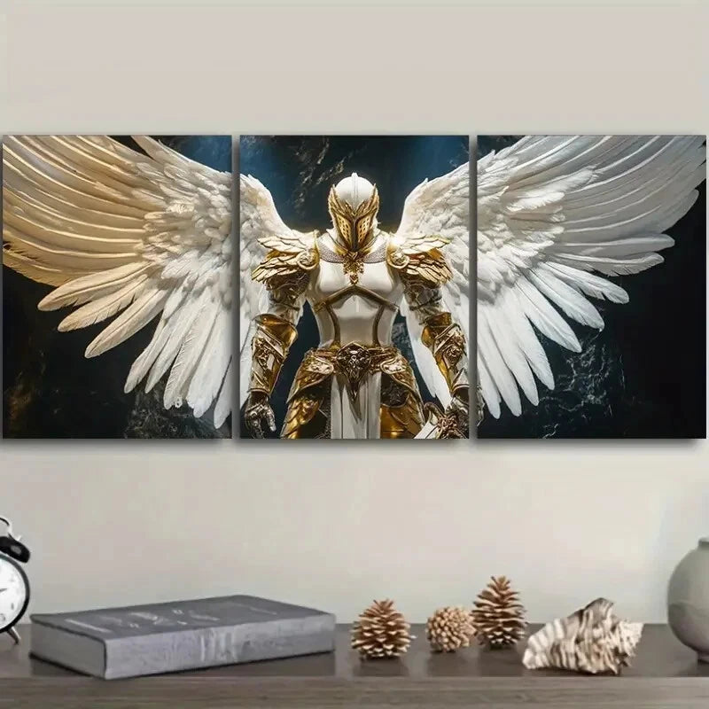 3-Piece Angel in White and Golden Armor Wall Art Set - 40x60cm Framed Canvas Prints | High-Quality Australian-Made Home Decor | Perfect for Living Room, Bedroom & Office Decorations