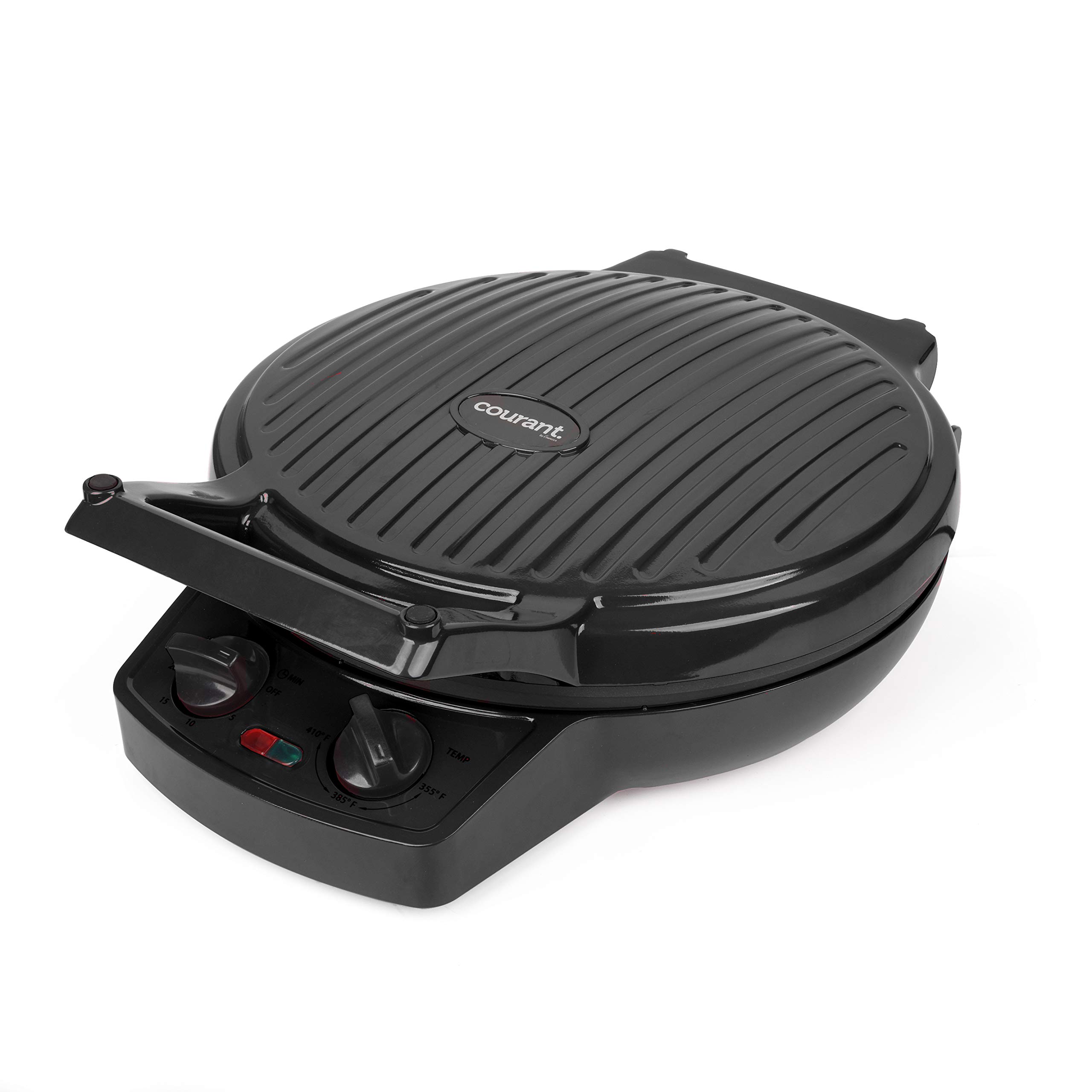 12 Inch Courant Pizza Maker & Calzone Maker with Timer & Temperature Control - 1440W Electric Pizza Oven & Indoor Grill for Home Kitchen - Perfect for Family Pizza Nights, Party Snacks & Quick Weeknight Dinners (Black)