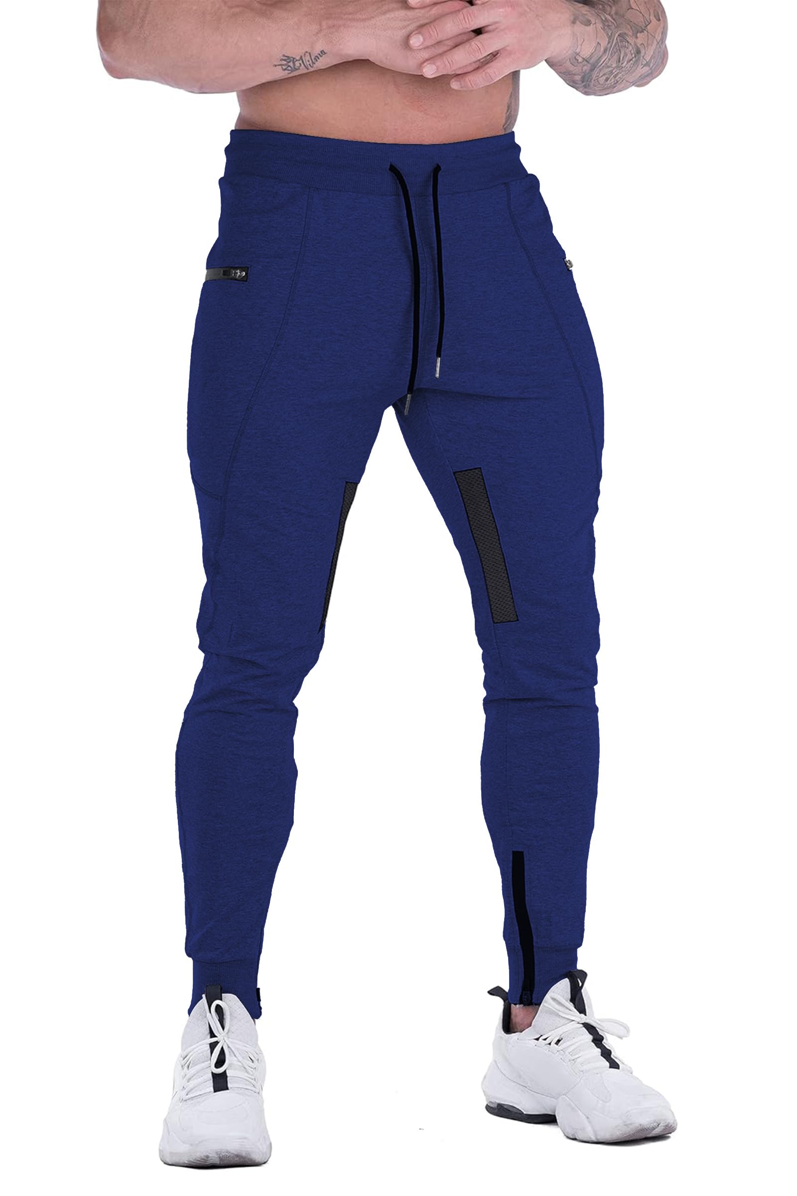 FIRSTGYM Men's Slim Fit Joggers Sweatpants with Thigh Mesh & Zipper Pockets - Workout Training Gym Pants for Running, Yoga & Casual Wear