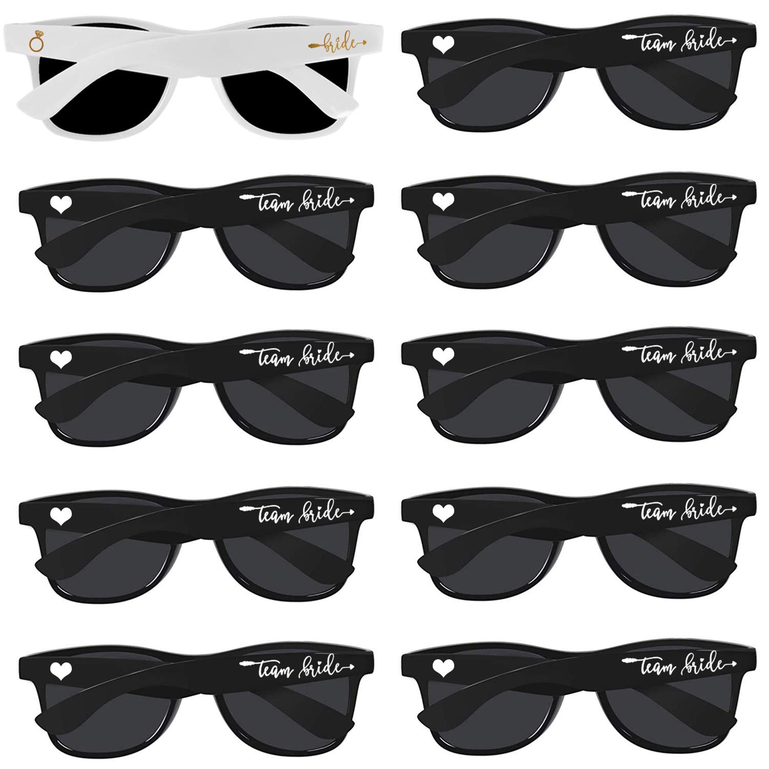 NewShun 10-Pack Bridal Shower Sunglasses - Cute Bachelorette Party Favors & Bridesmaid Gifts for Wedding Showers, Beach Parties & Girls' Night Out