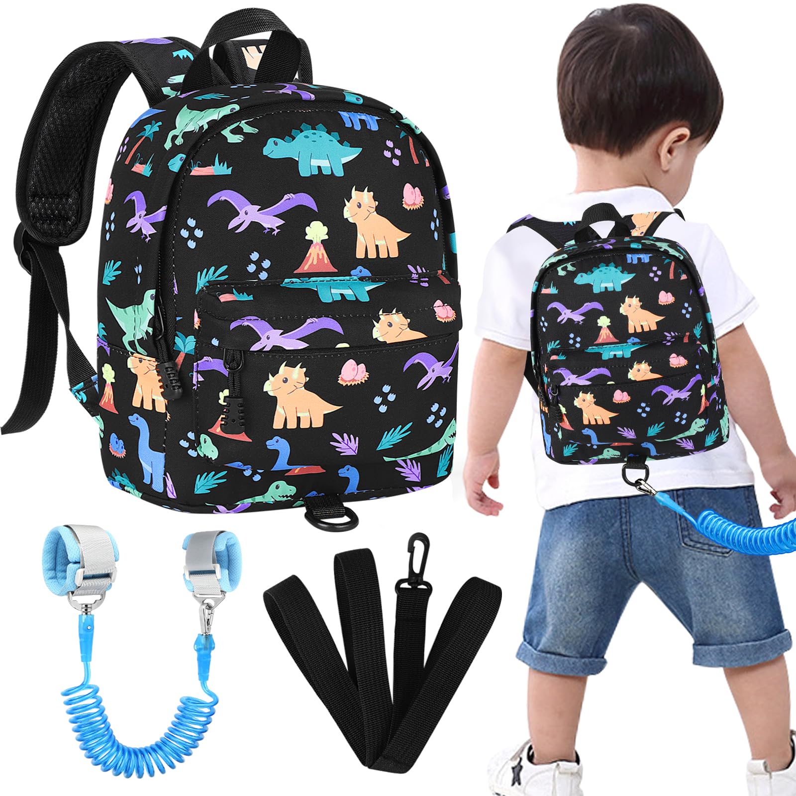 Accmor Toddler Backpack Leash - Cute Dinosaur Anti-Lost Safety Harness for Kids | Adjustable Child Walking Tether for Boys & Girls | Perfect for Outdoor Travel, Shopping & Park Adventures