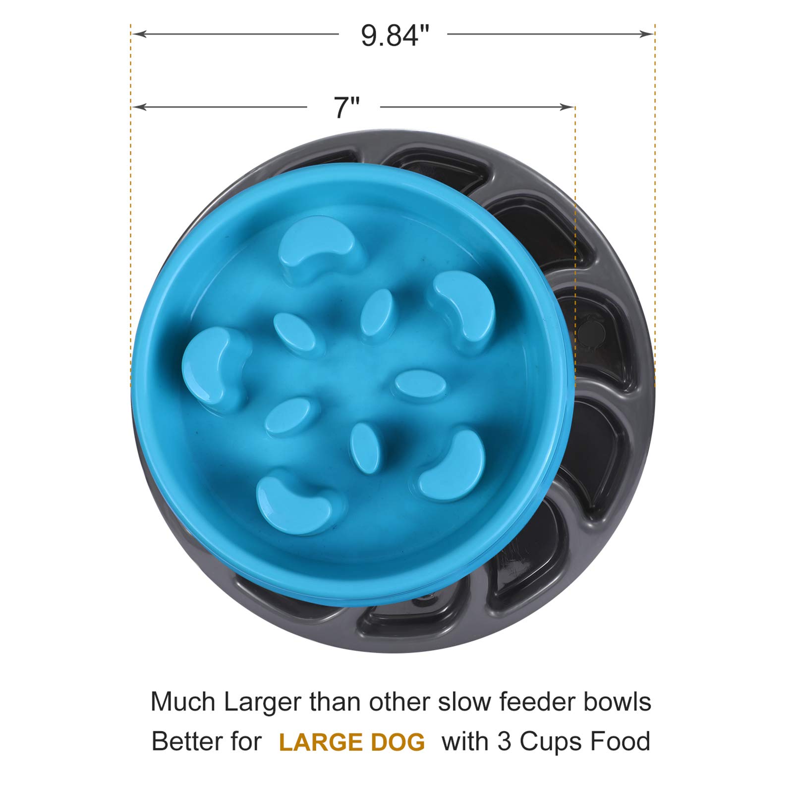JASGOOD Slow Feeder Dog Bowl for Large Dogs - Anti-Gulping Pet Food Dish to Prevent Bloat & Aid Digestion - Slow Eating Bowl for Fast Eaters (E-Drak Grey) - Perfect for Mealtime Training & Portion Control