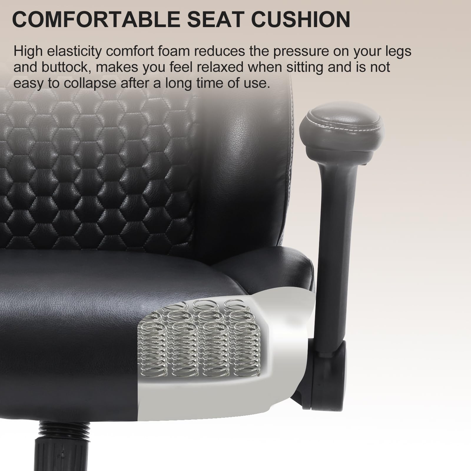 Ergonomic Drafting Chair with Adjustable Arms & Foot Ring - PU Leather High Office Chair for Counter Height Desks, Swivel Computer Stool (Black) - Perfect for Architects, Designers & Home Office Workspaces