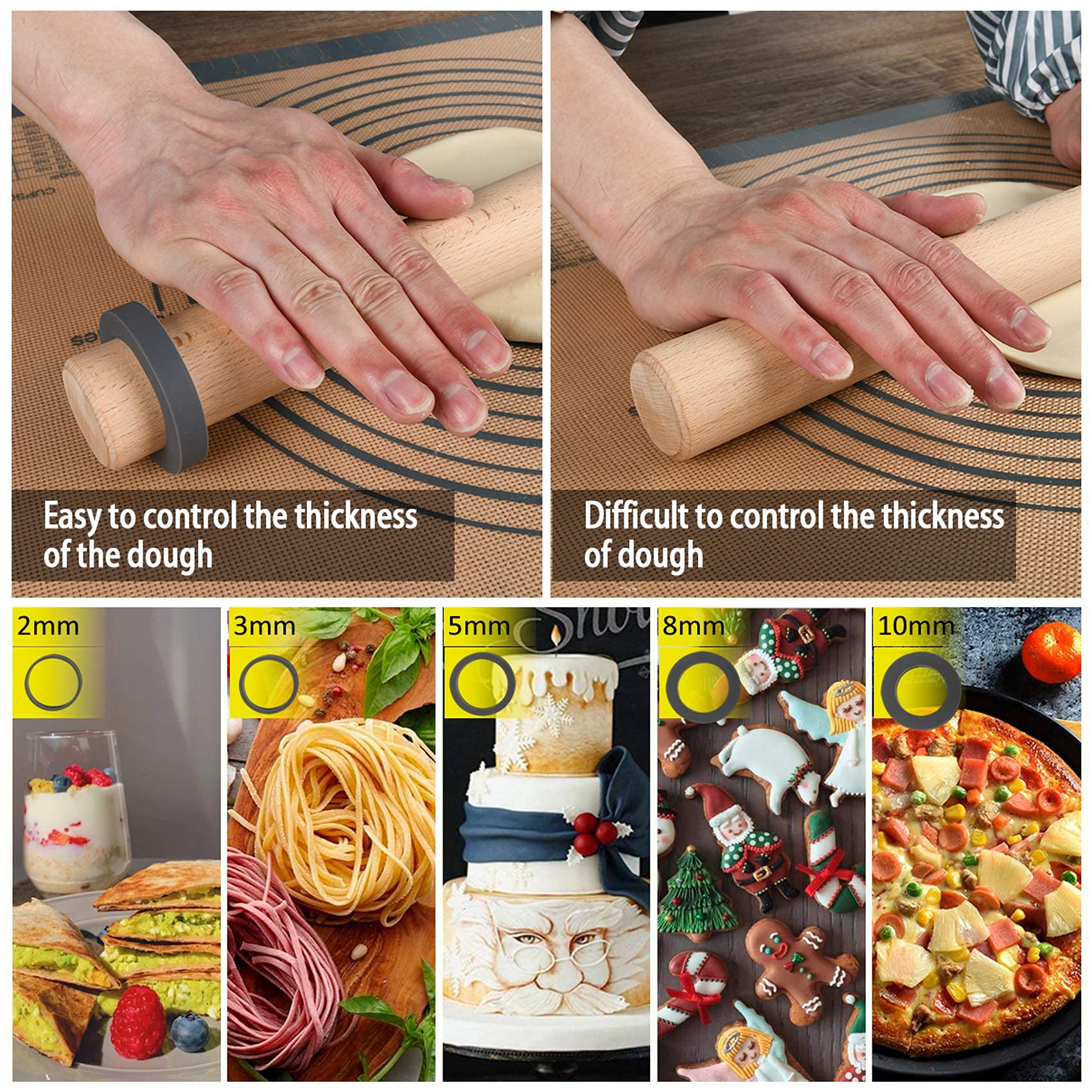 10-Pack Silicone Dough Guide Rings for Rolling Pin - 1.5 Inch Thickness Spacer Bands - Perfect for Baking, Pie Crusts & Cookie Dough - Fits Standard 3.8cm Wide Roll Pins - Essential Baking Tool for Homemade Bread & Pastries