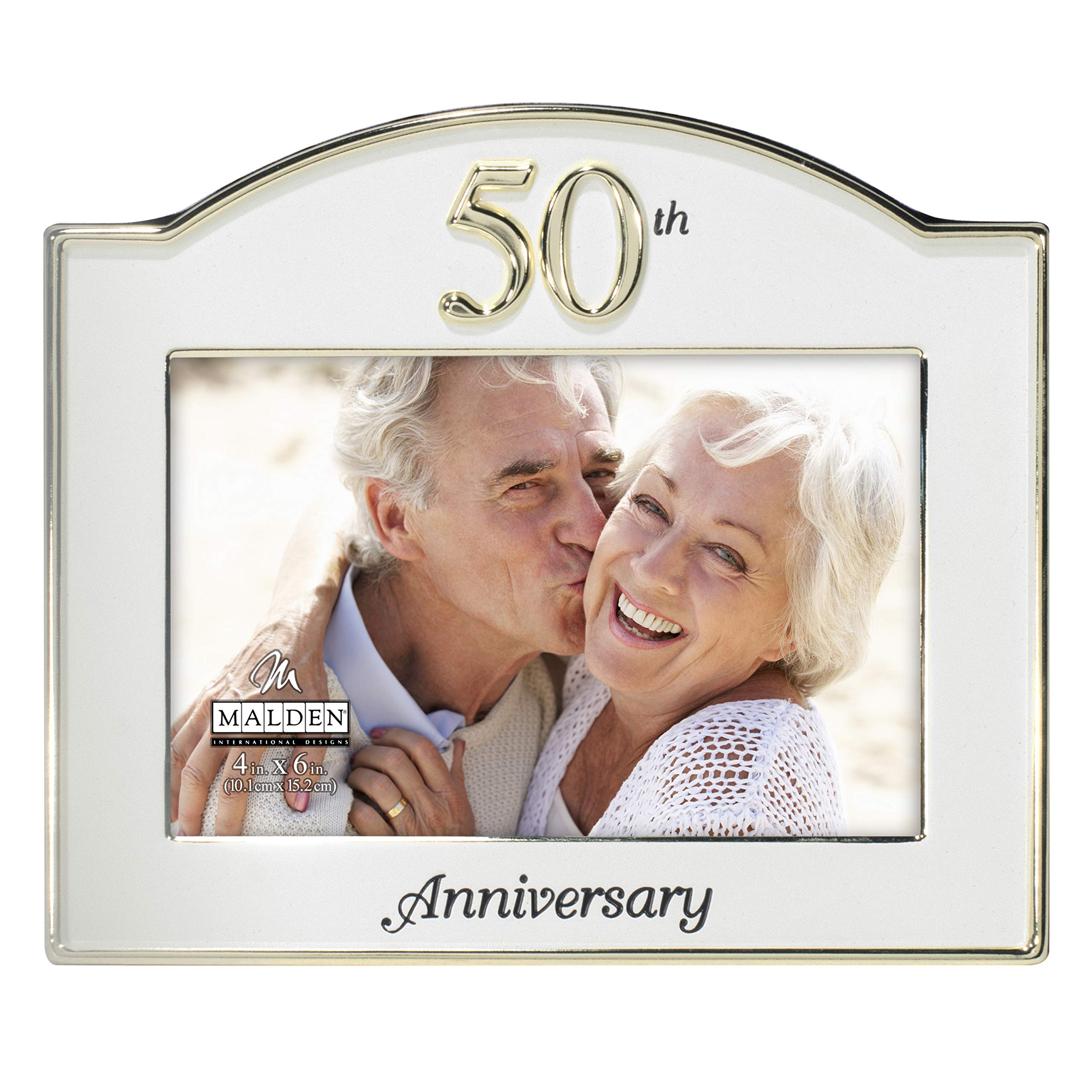 Malden International Designs 50th Wedding Anniversary Two-Tone Picture Frame - 4x6 Inch Gold & Silver - Perfect for Displaying Cherished Memories, Home Decor, and Gift Giving