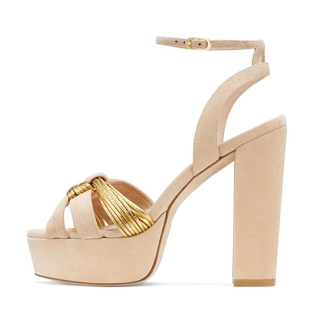 Women's Platform High Heel Peep Toe Sandals with Ankle Strap - Pointed Toe Court Pumps & Block Heel Dress Shoes for Party, Wedding & Evening Occasions
