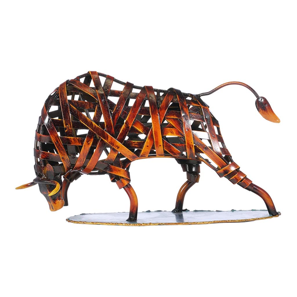 Handmade Metal Iron Braided Bull Statue - Animal Figurine Sculpture for Home & Office Decor, Lucky Cattle Ornament for Bookshelf, Wine Cabinet, Birthday Gift (Wine Red) | Perfect for Farmhouse Decor, Western Theme Parties & Rustic Wedding Centerpieces