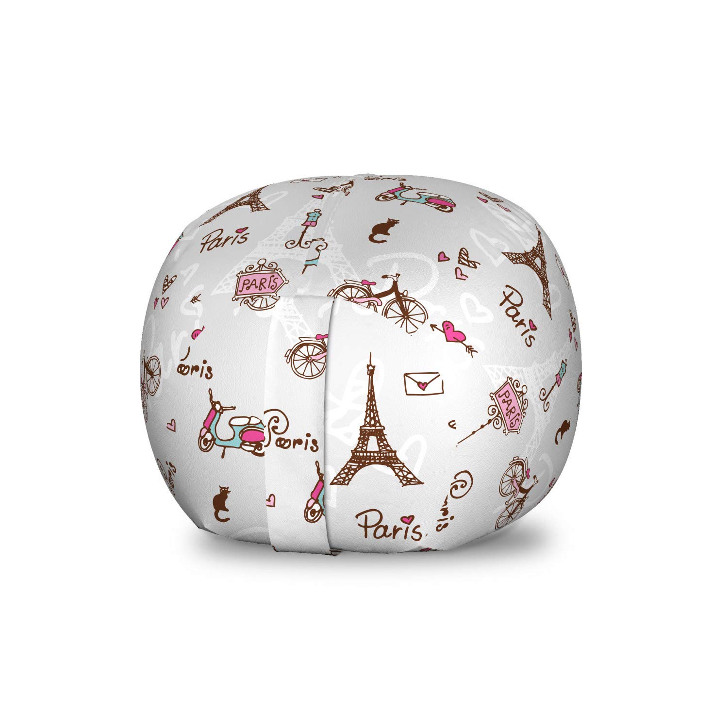 Ambesonne Paris Storage Toy Bag Chair - Romantic Eiffel Heart Print, Washable Stuffed Animal Organizer, Small Size in Redwood Pearl Pink | Perfect for Kids' Room, Nursery & Playroom Organization