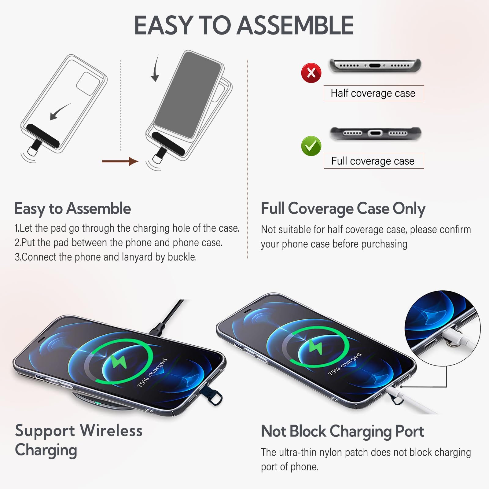 Adjustable Phone Crossbody Strap with Wrist & Finger Straps - for Smartphones (Black) - Perfect for Travel & Daily Use