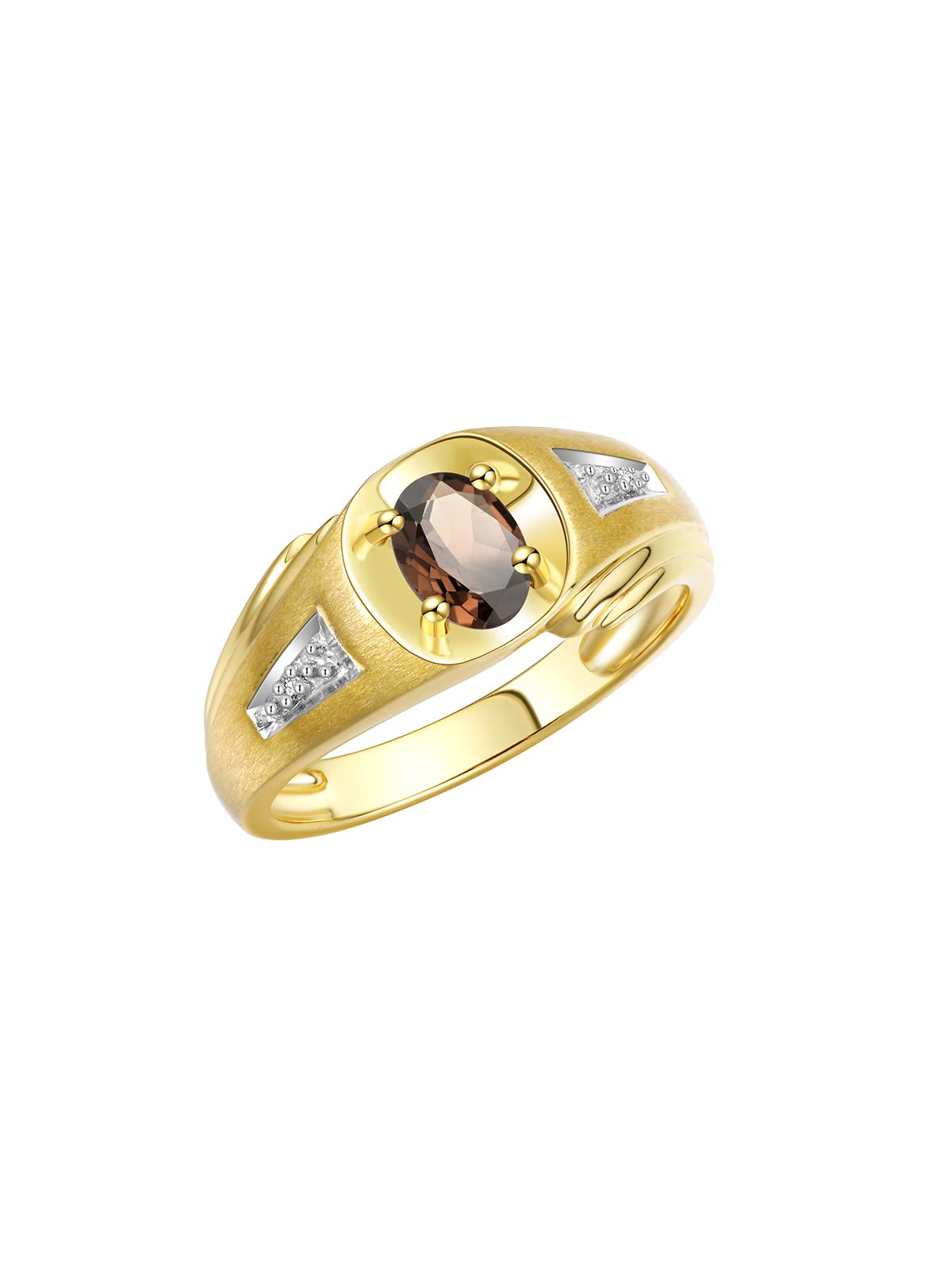 Rylos Men's Classic Designer 8X6MM Oval Gemstone & Diamond Ring - Yellow Gold Plated Silver Birthstone Ring for Men (Sizes 8-13) | Perfect for Weddings, Anniversaries & Gifts