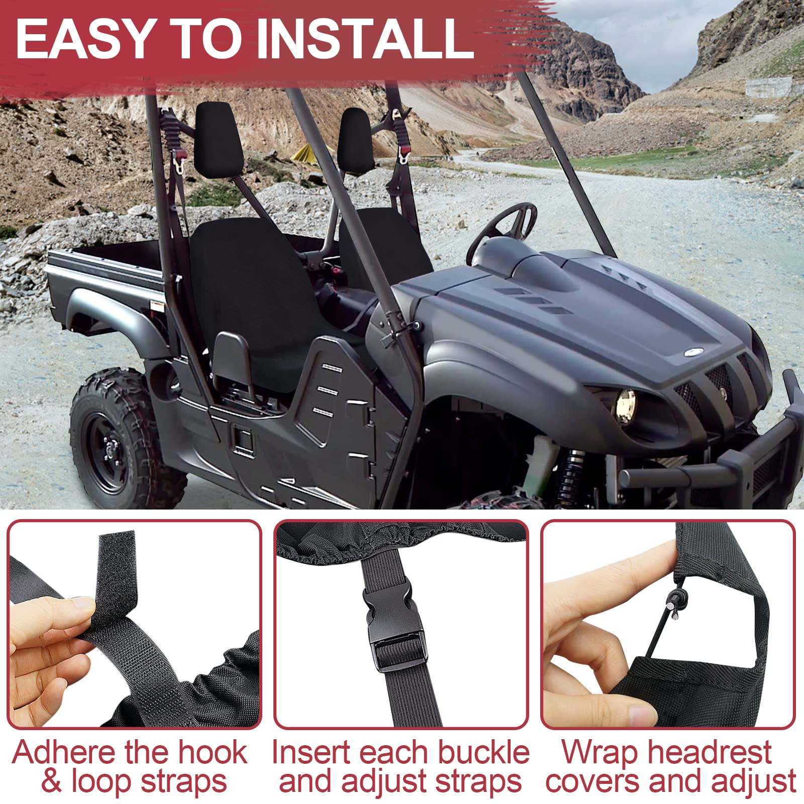 StarknightMT UTV Waterproof Rhino Seat Covers - Heavy Duty 1680D Fabric Black - Compatible with Yamaha Rhino 700/660/450 Models (2004-2021) - Perfect for Off-Roading, Hunting & Outdoor Adventures