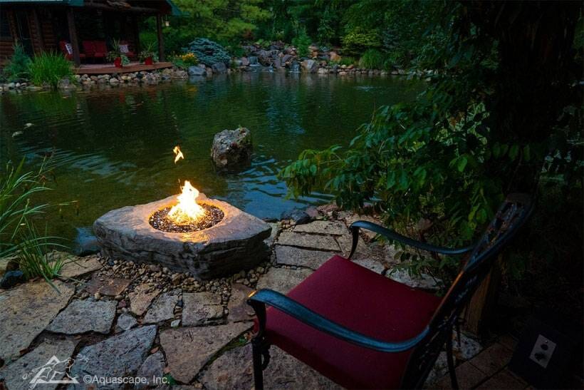 Aquascape Faux Stone Fire Pit - Outdoor Gas Fireplace for Patio, Backyard, and Garden - Perfect for Camping, BBQ, and Relaxing Evenings