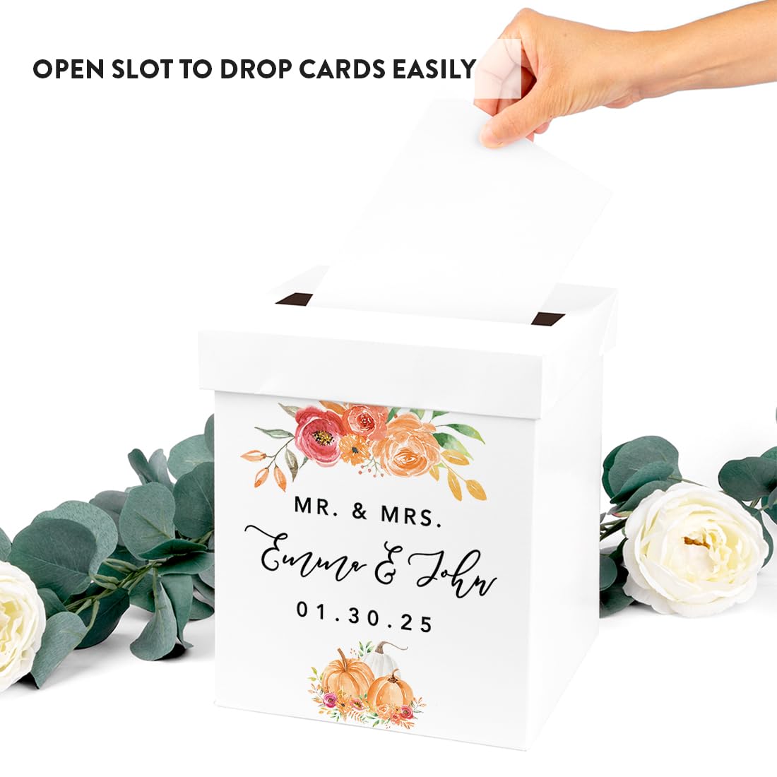 Personalized Wedding Card Box 10x10x10 - Fall Floral Gift Box for Wedding Cards & Gifts