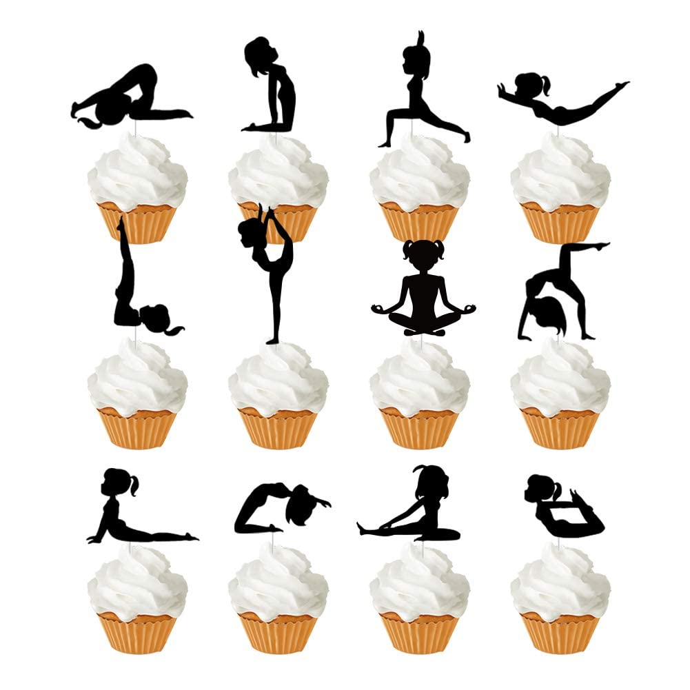 24 Pcs Yoga-Themed Cupcake Toppers - Silhouette Decorations for Yoga Birthday Parties, Mother & Child Yoga Events, Kids Yoga Classes - Perfect for Yoga Day Celebrations & Party Planning (Ideal for Cake Decorating, Yoga Training Events & Wellness-Themed Gatherings)