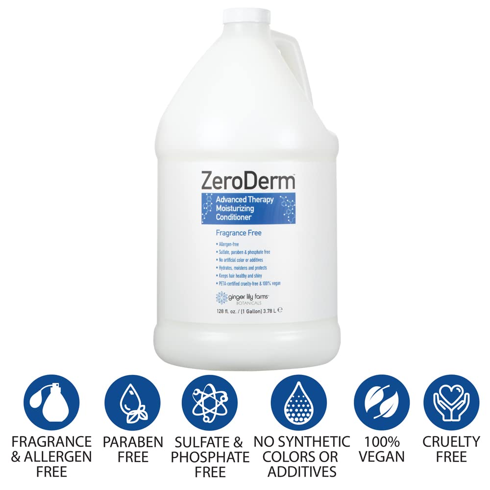Ginger Lily Farms ZeroDerm Advanced Therapy Moisturizing Conditioner - 1 Gallon Refill Pack (4 Count) - Vegan, Cruelty-Free & Fragrance-Free for All Hair Types - Ideal for Salons, Spas & Daily Hair Care