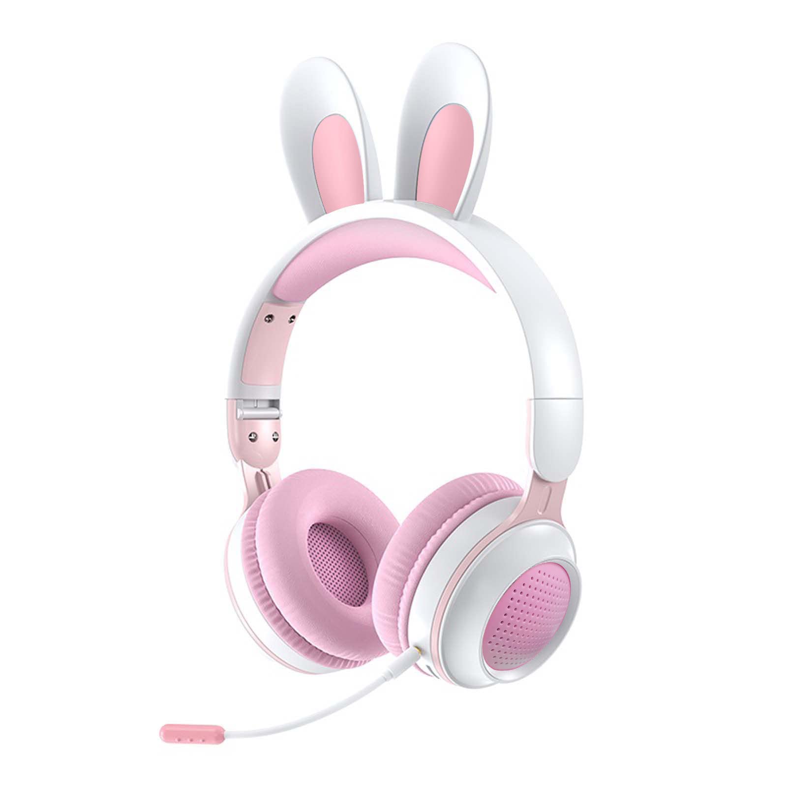 Foldable Bluetooth Headphones with Glowing Cartoon Rabbit Ears - Wireless Over-Ear Headset for Phone/Computer (Pink) - Perfect for Gaming, Workouts & Cosplay Costumes