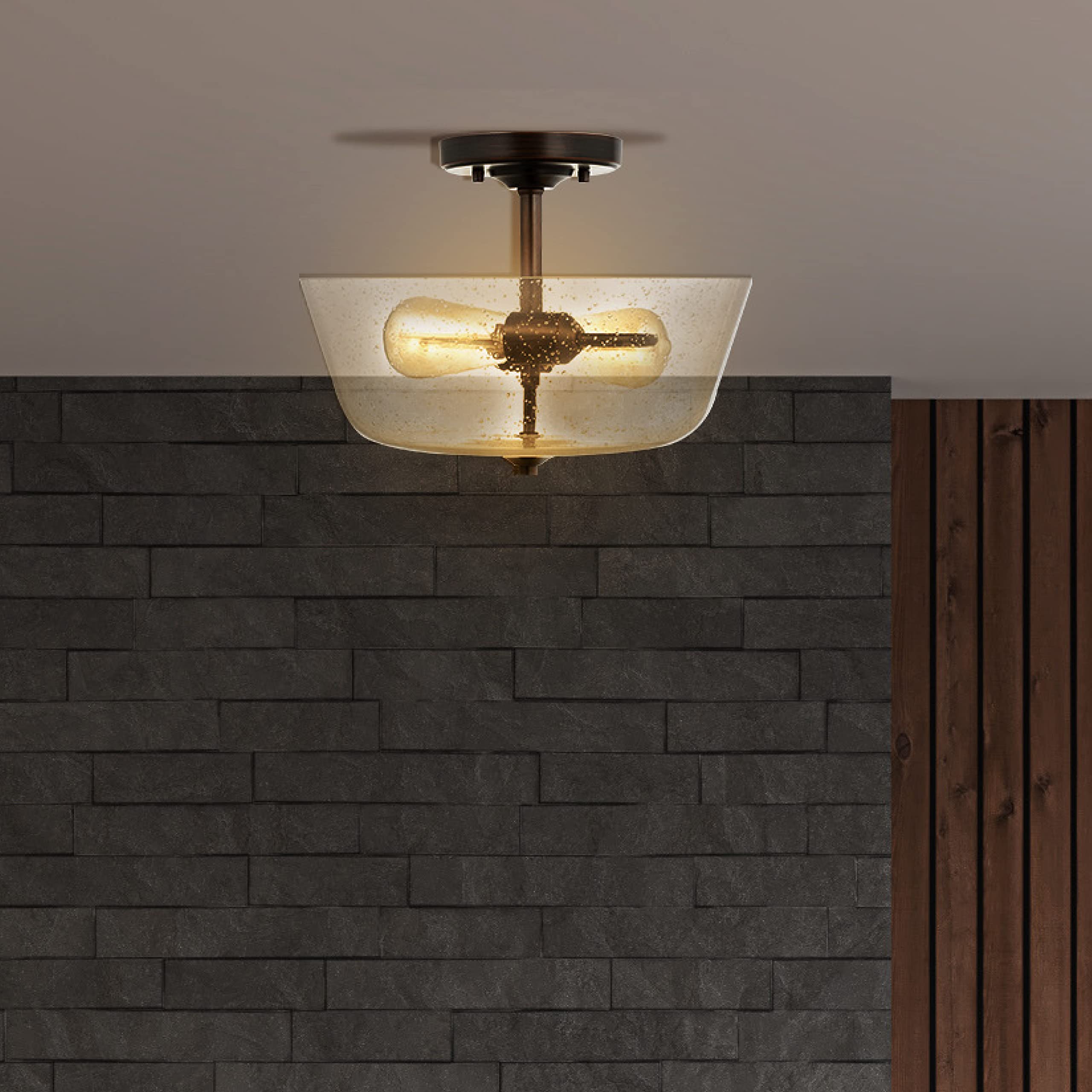 Vintage-Style Bronze 2-Light 15-Inch Semi-Flush Mount Ceiling Fixture - Generation Lighting Belton Collection for Bedroom, Bathroom, Kitchen & Living Room - Perfect for Ambient Lighting in Hallways, Entryways and Dining Areas